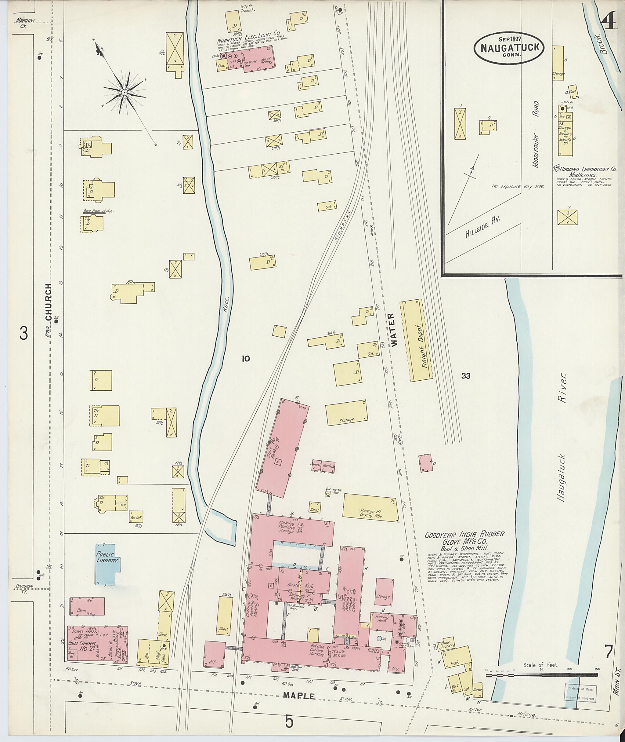 This old map of Naugatuck, New Haven County, Connecticut was created by Sanborn Map Company in 1897