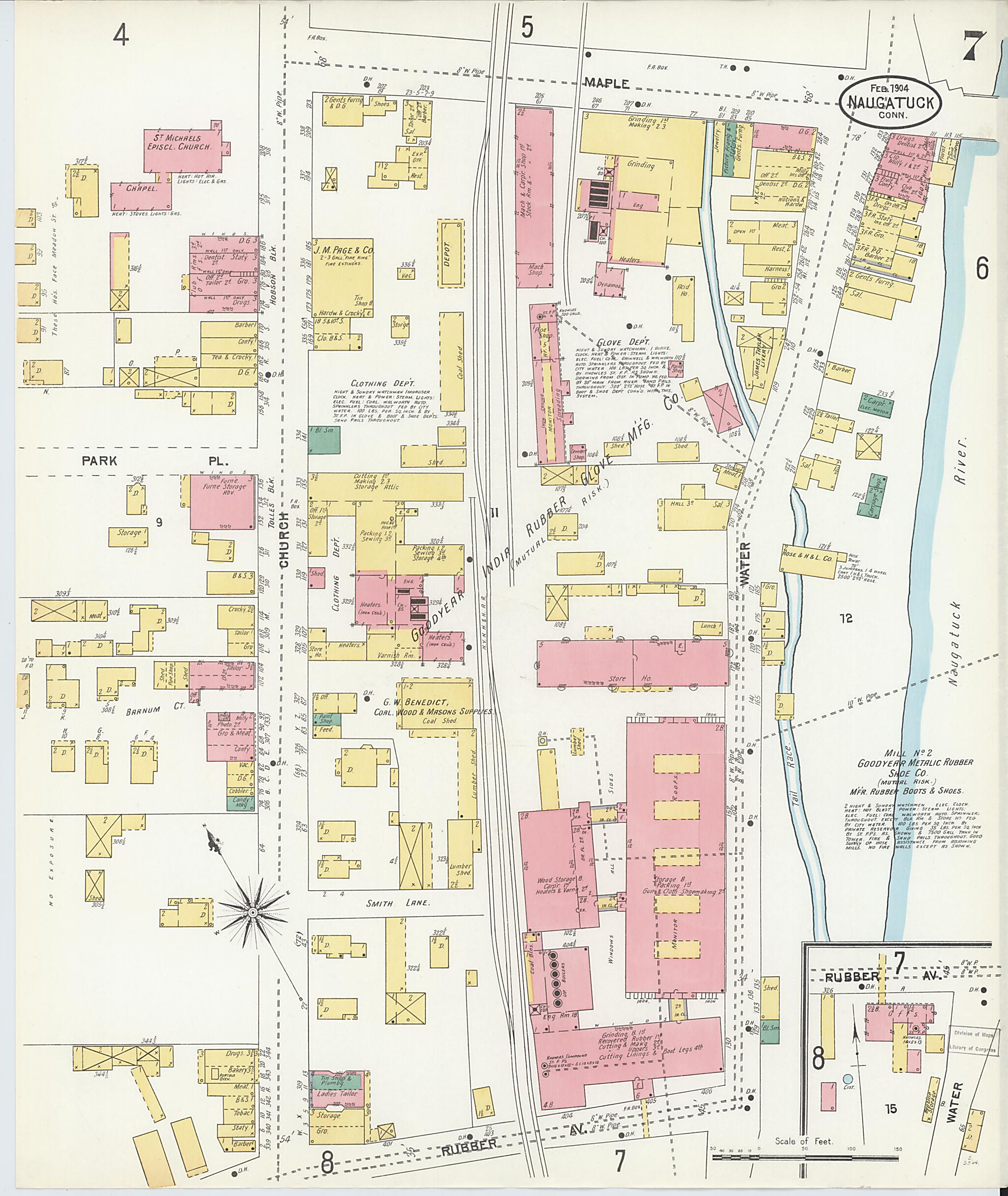 This old map of Naugatuck, New Haven County, Connecticut was created by Sanborn Map Company in 1904