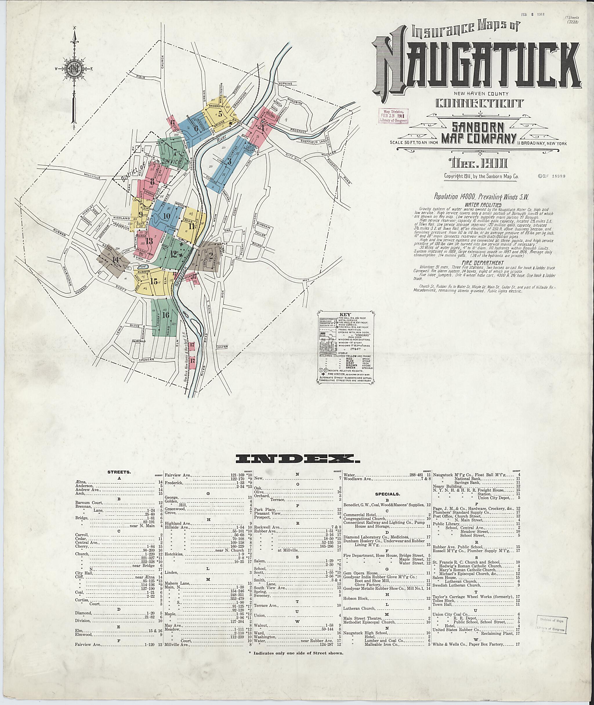 This old map of Naugatuck, New Haven County, Connecticut was created by Sanborn Map Company in 1910