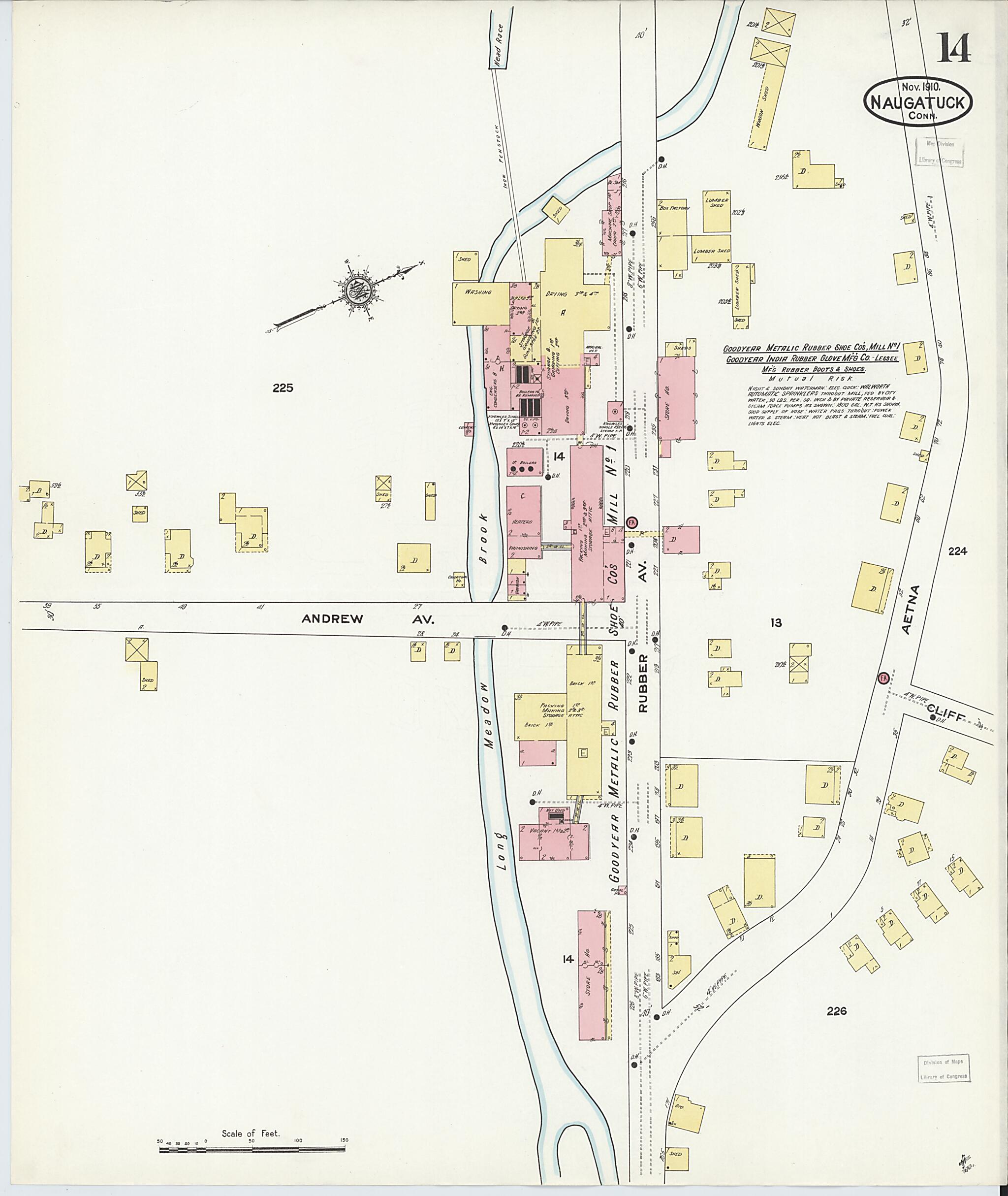 This old map of Naugatuck, New Haven County, Connecticut was created by Sanborn Map Company in 1910