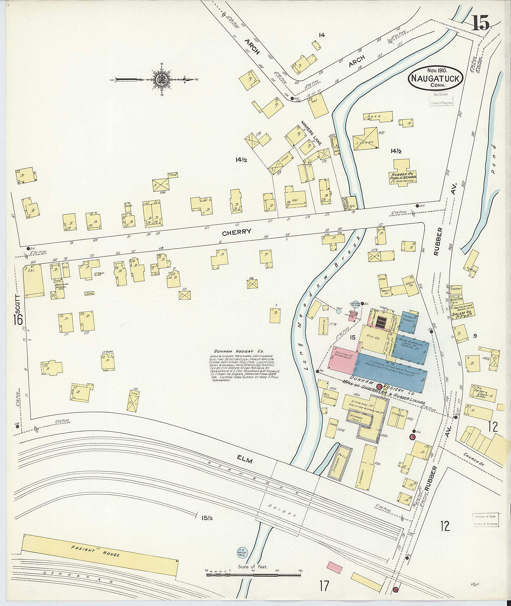 This old map of Naugatuck, New Haven County, Connecticut was created by Sanborn Map Company in 1910