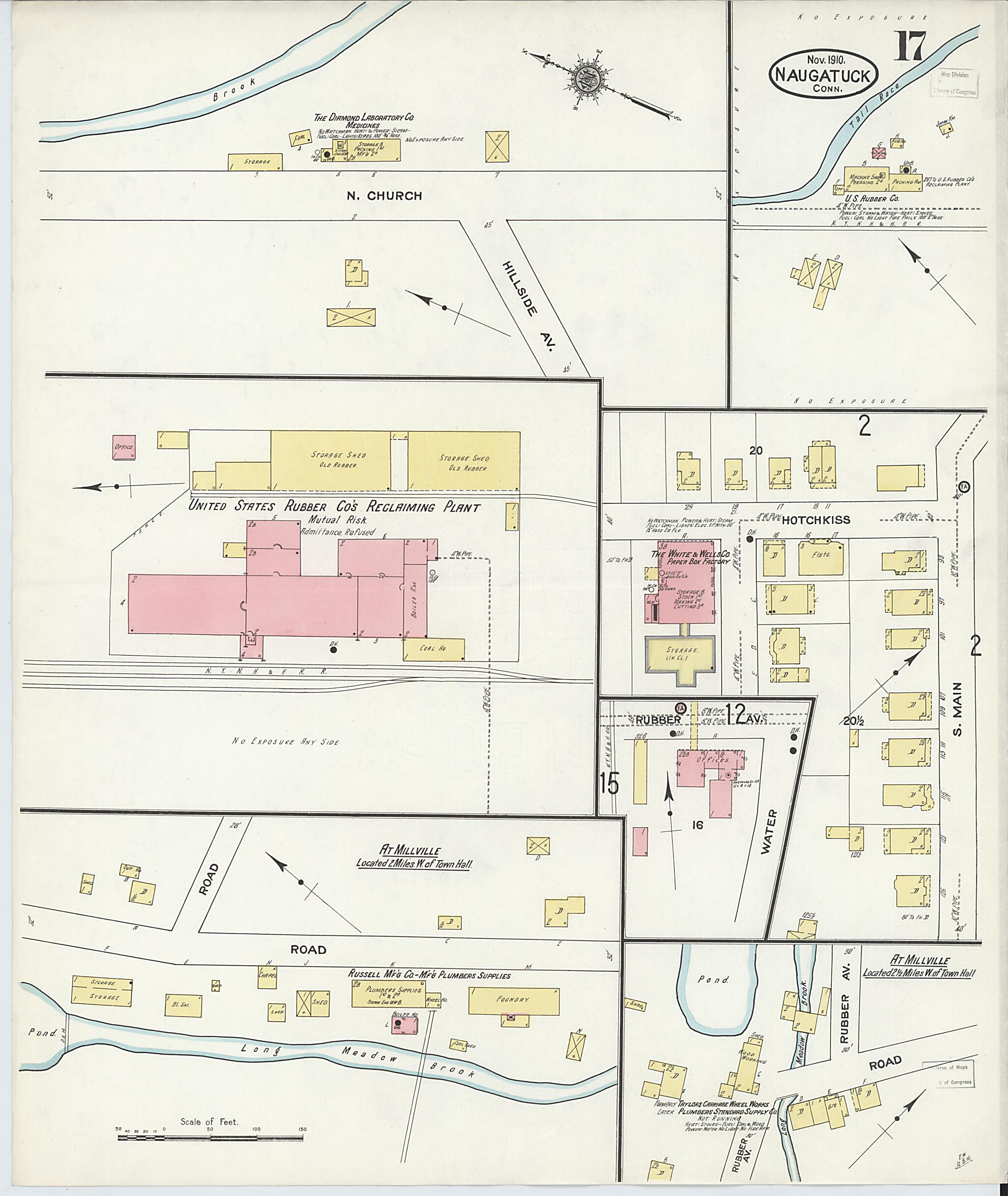 This old map of Naugatuck, New Haven County, Connecticut was created by Sanborn Map Company in 1910