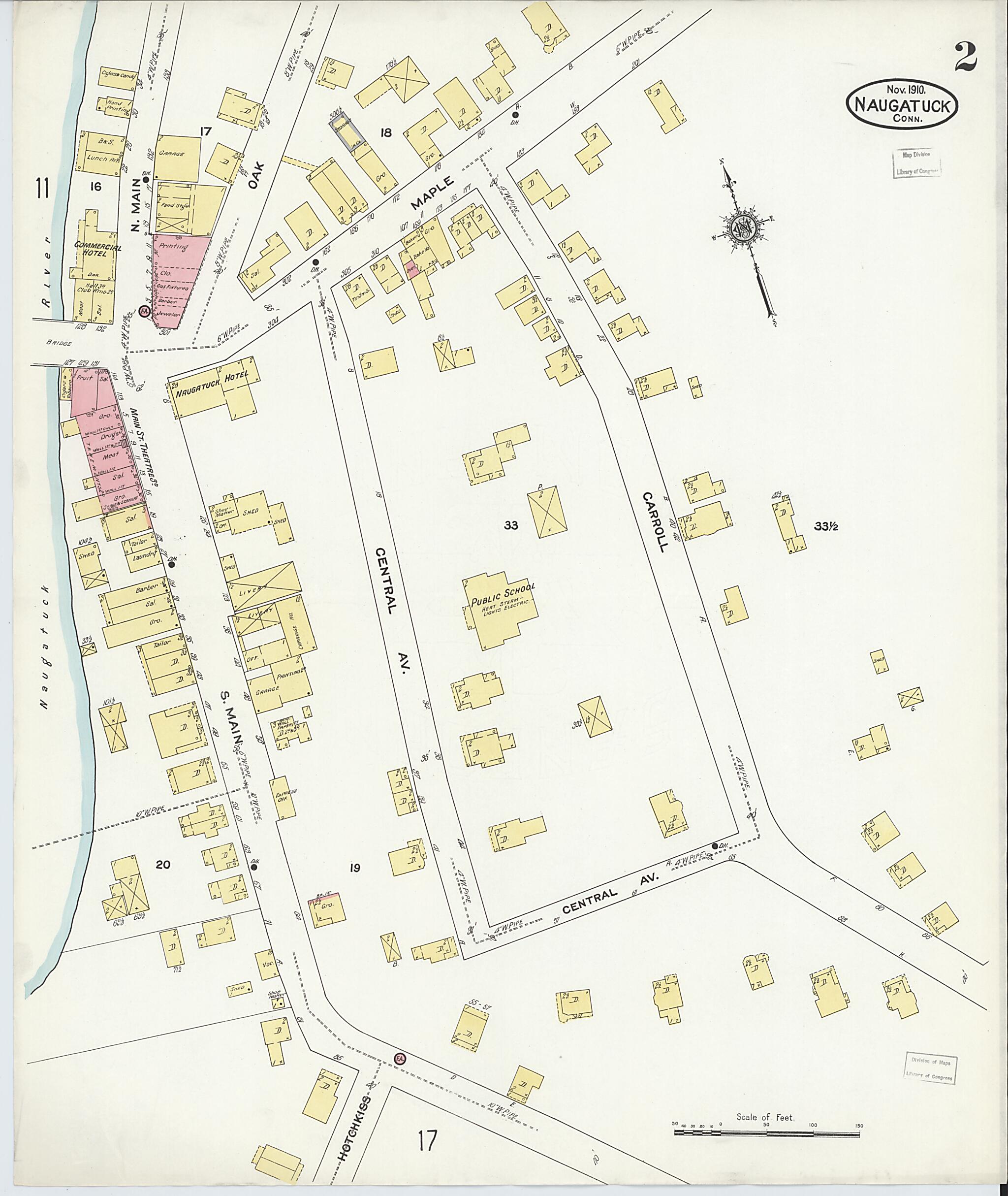 This old map of Naugatuck, New Haven County, Connecticut was created by Sanborn Map Company in 1910
