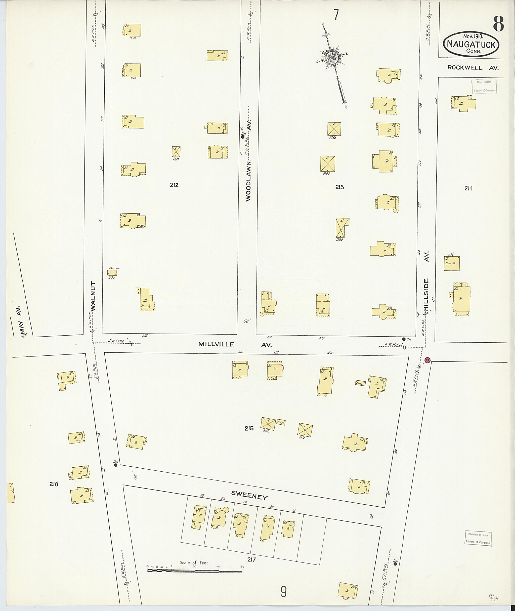 This old map of Naugatuck, New Haven County, Connecticut was created by Sanborn Map Company in 1910