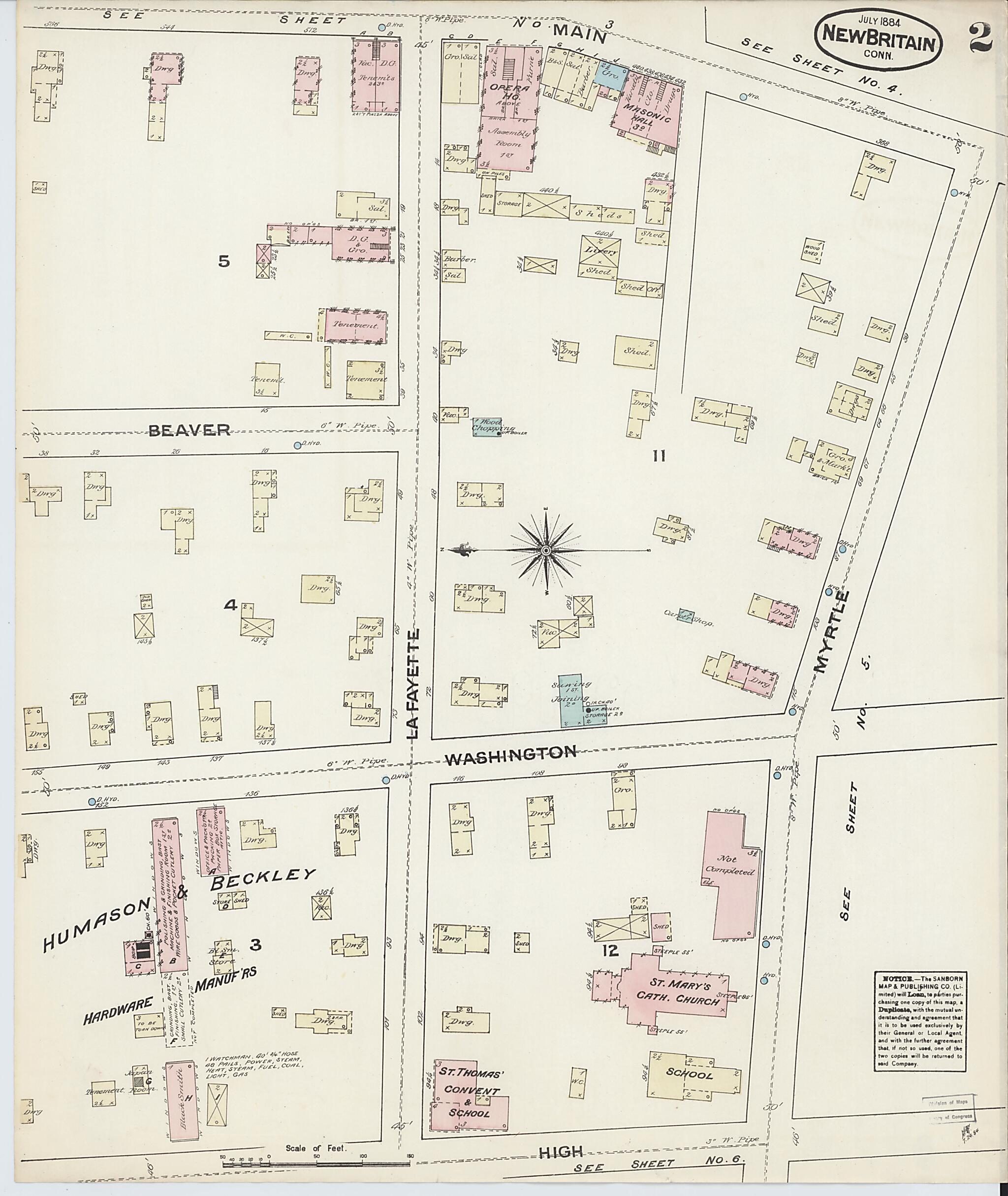 This old map of New Britain, Hartford County, Connecticut was created by Sanborn Map Company in 1884
