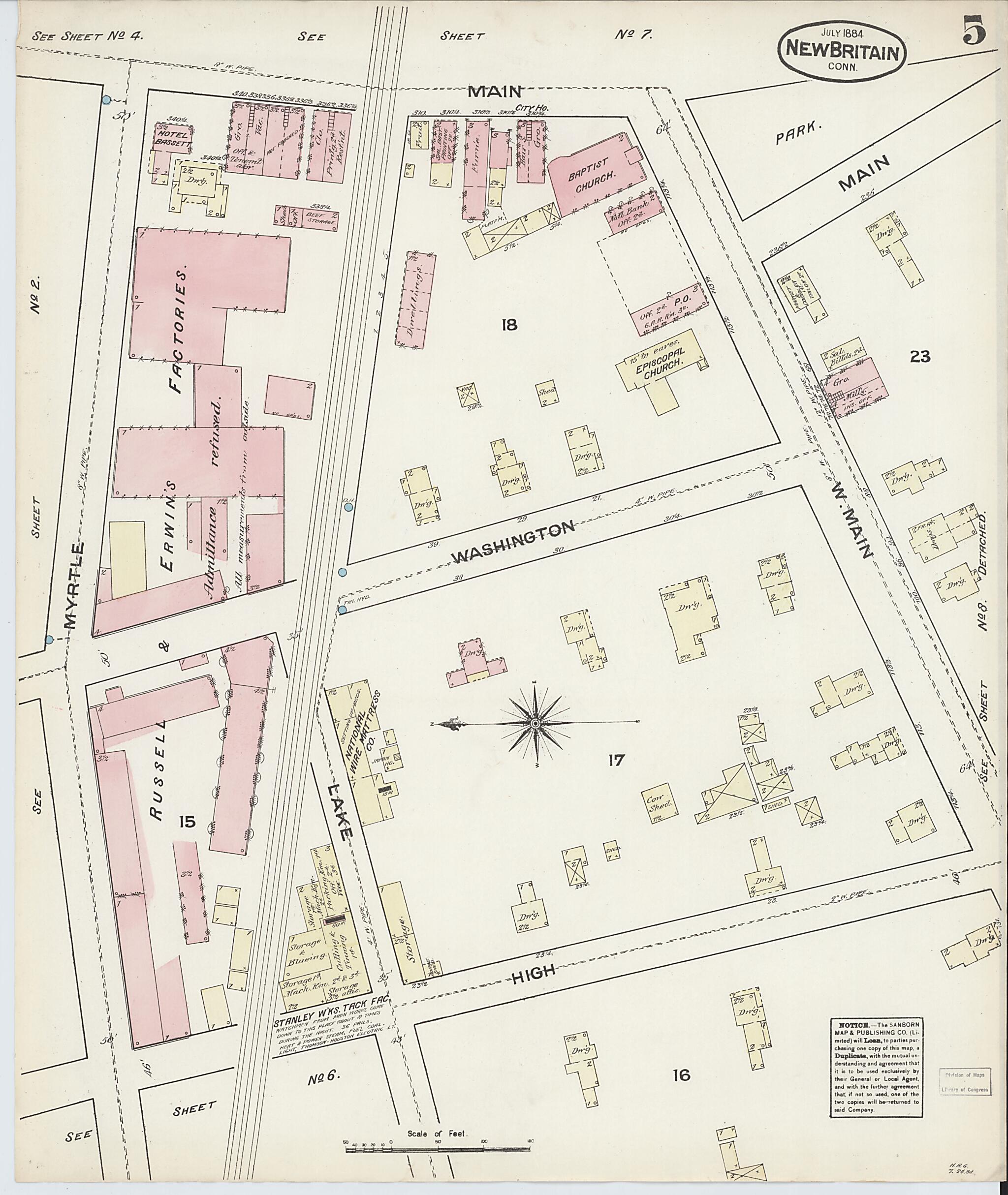 This old map of New Britain, Hartford County, Connecticut was created by Sanborn Map Company in 1884