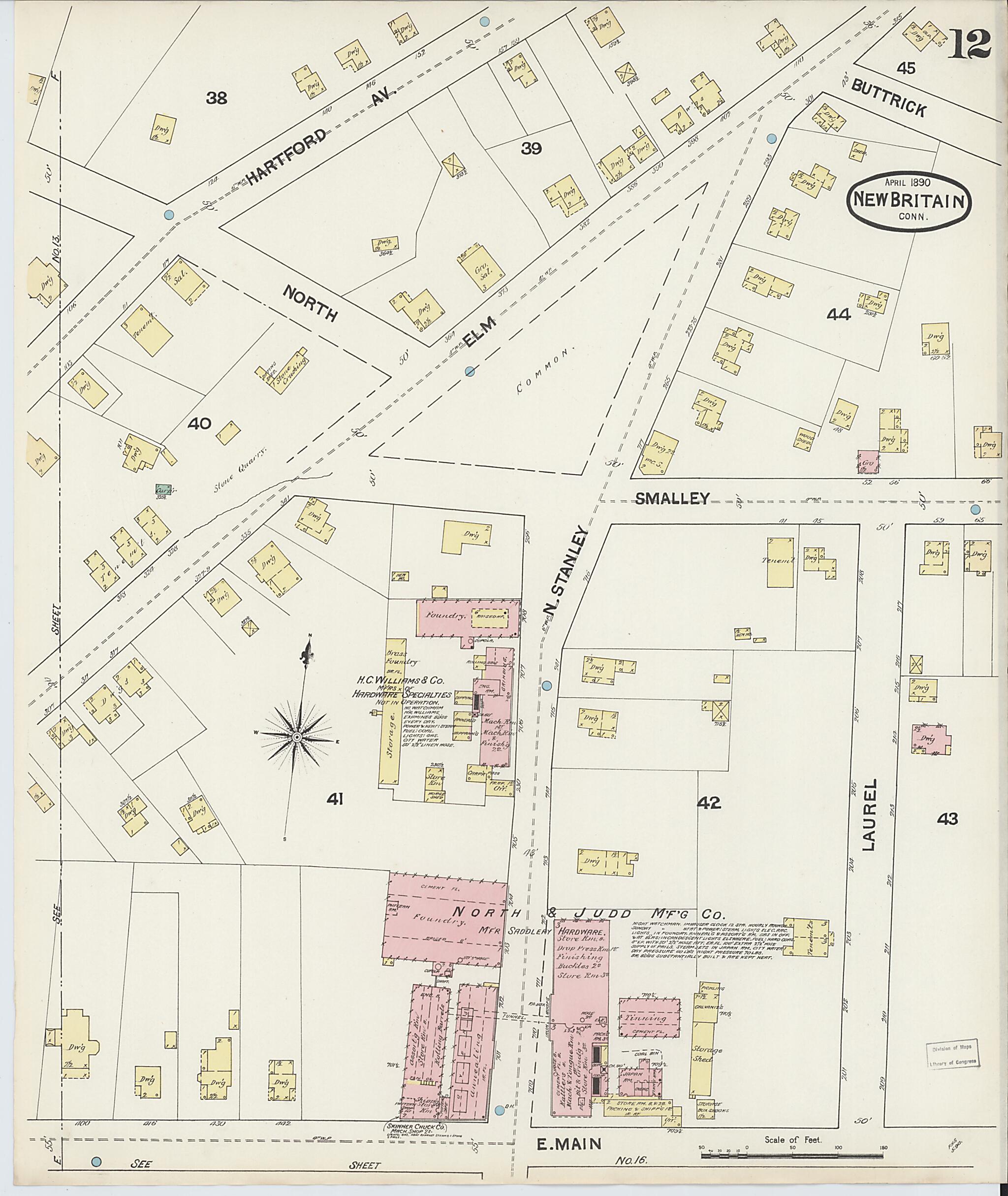 This old map of New Britain, Hartford County, Connecticut was created by Sanborn Map Company in 1890