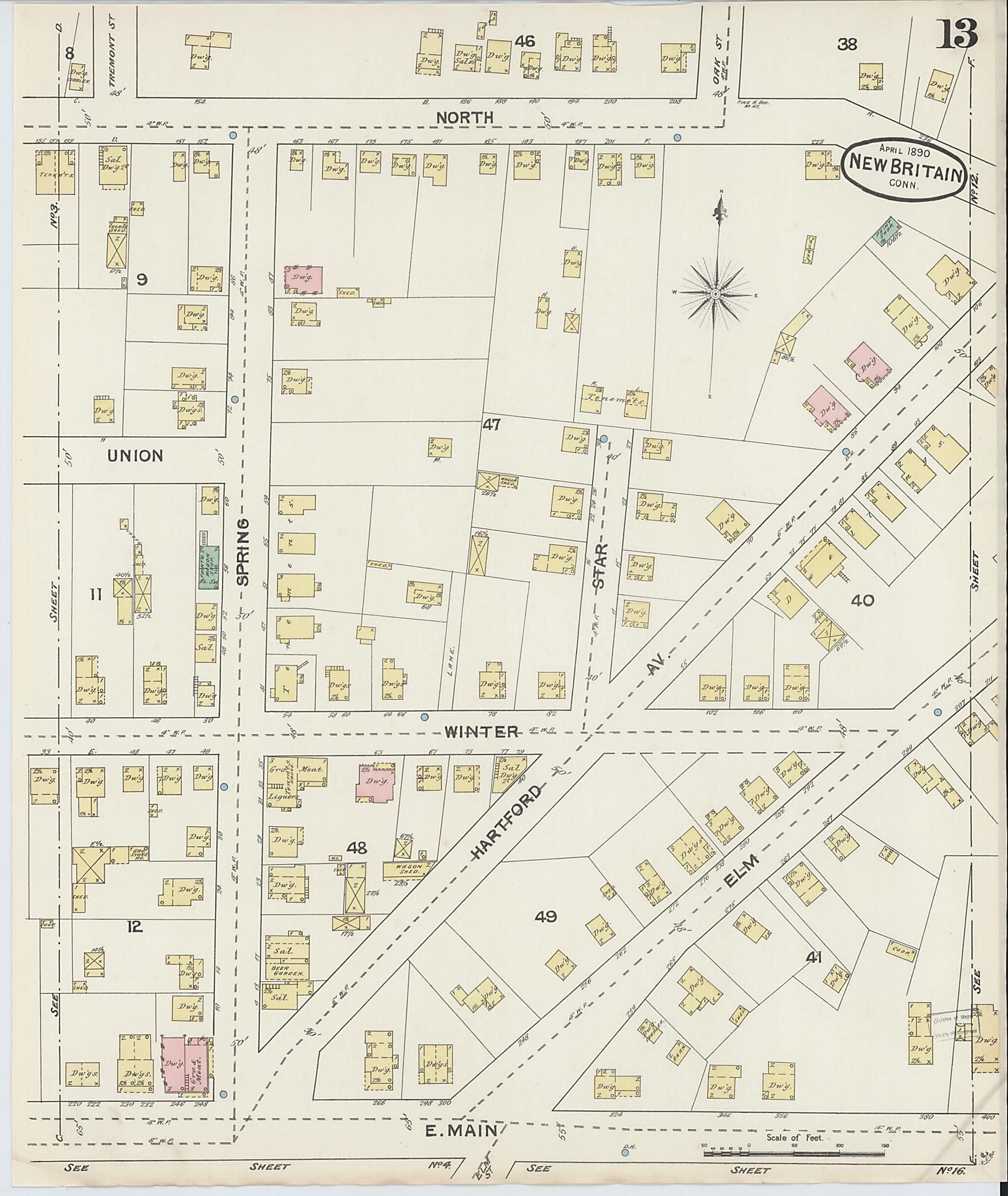 This old map of New Britain, Hartford County, Connecticut was created by Sanborn Map Company in 1890