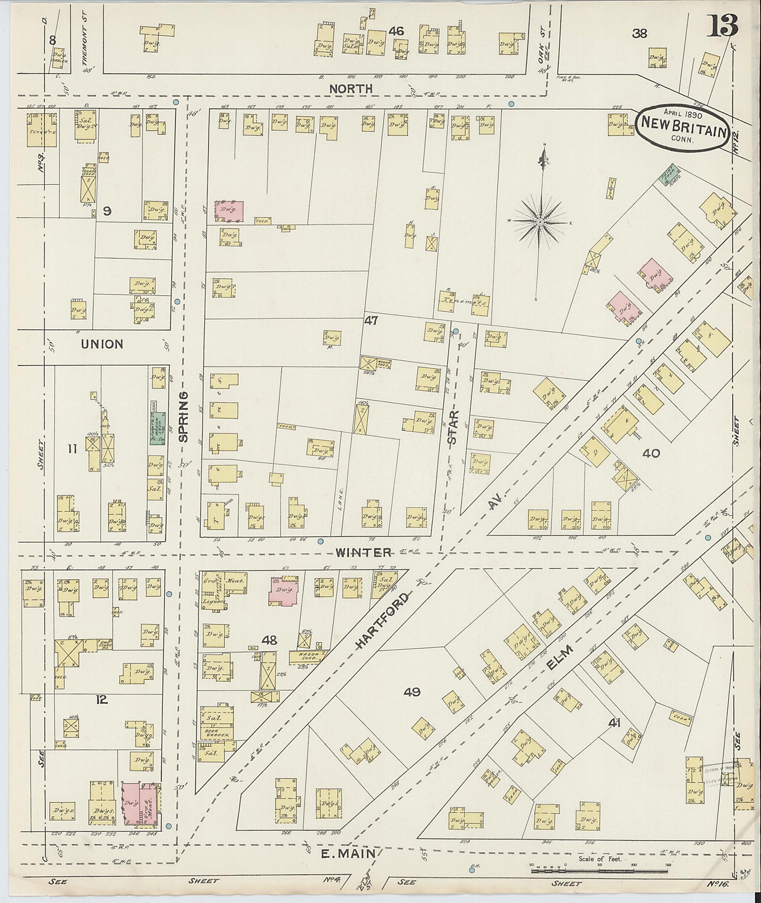 This old map of New Britain, Hartford County, Connecticut was created by Sanborn Map Company in 1890