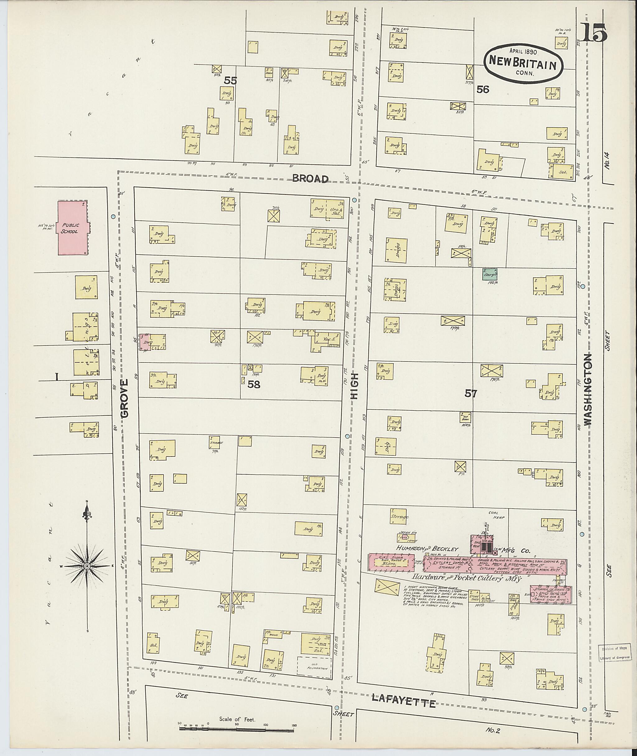 This old map of New Britain, Hartford County, Connecticut was created by Sanborn Map Company in 1890