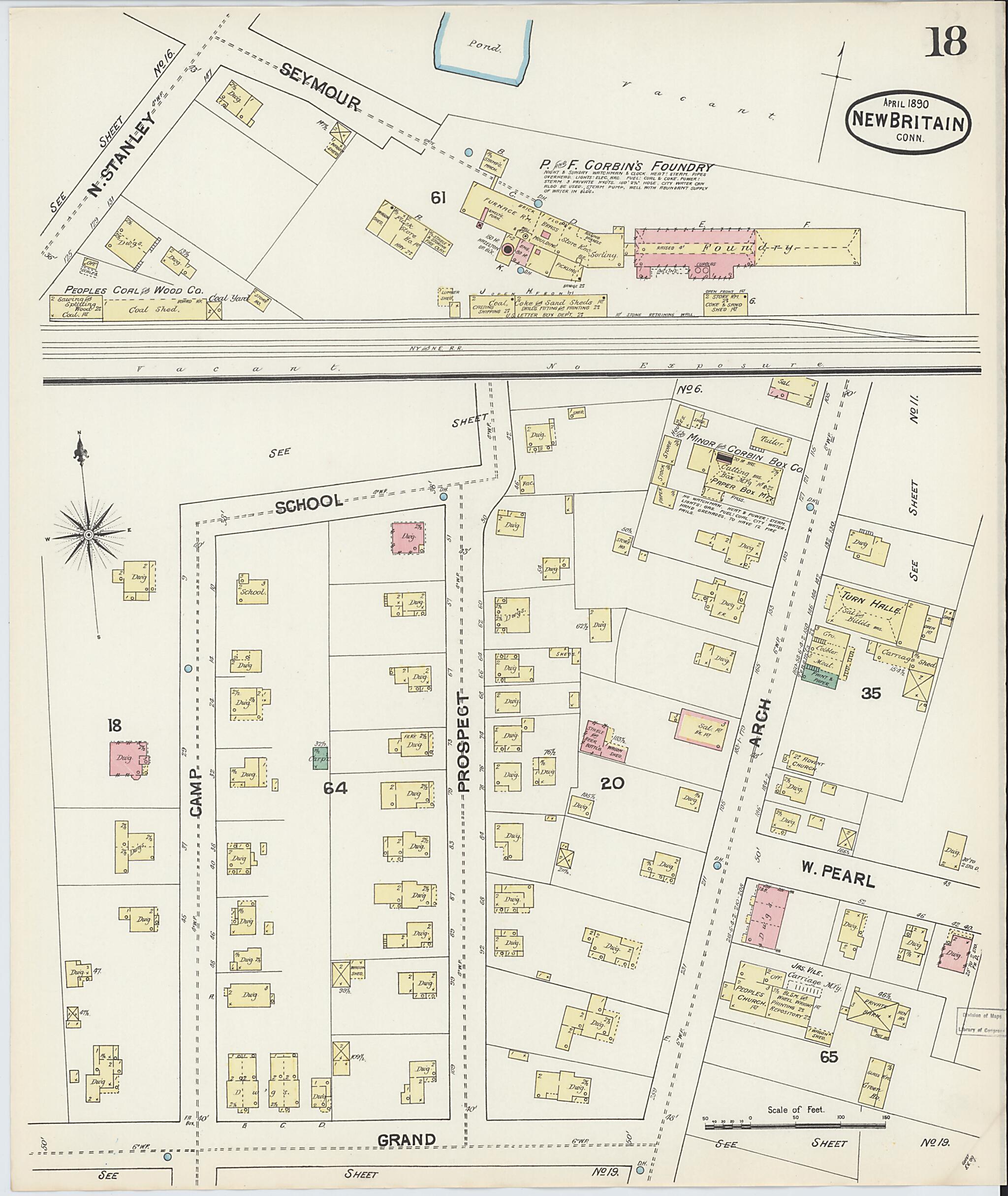 This old map of New Britain, Hartford County, Connecticut was created by Sanborn Map Company in 1890