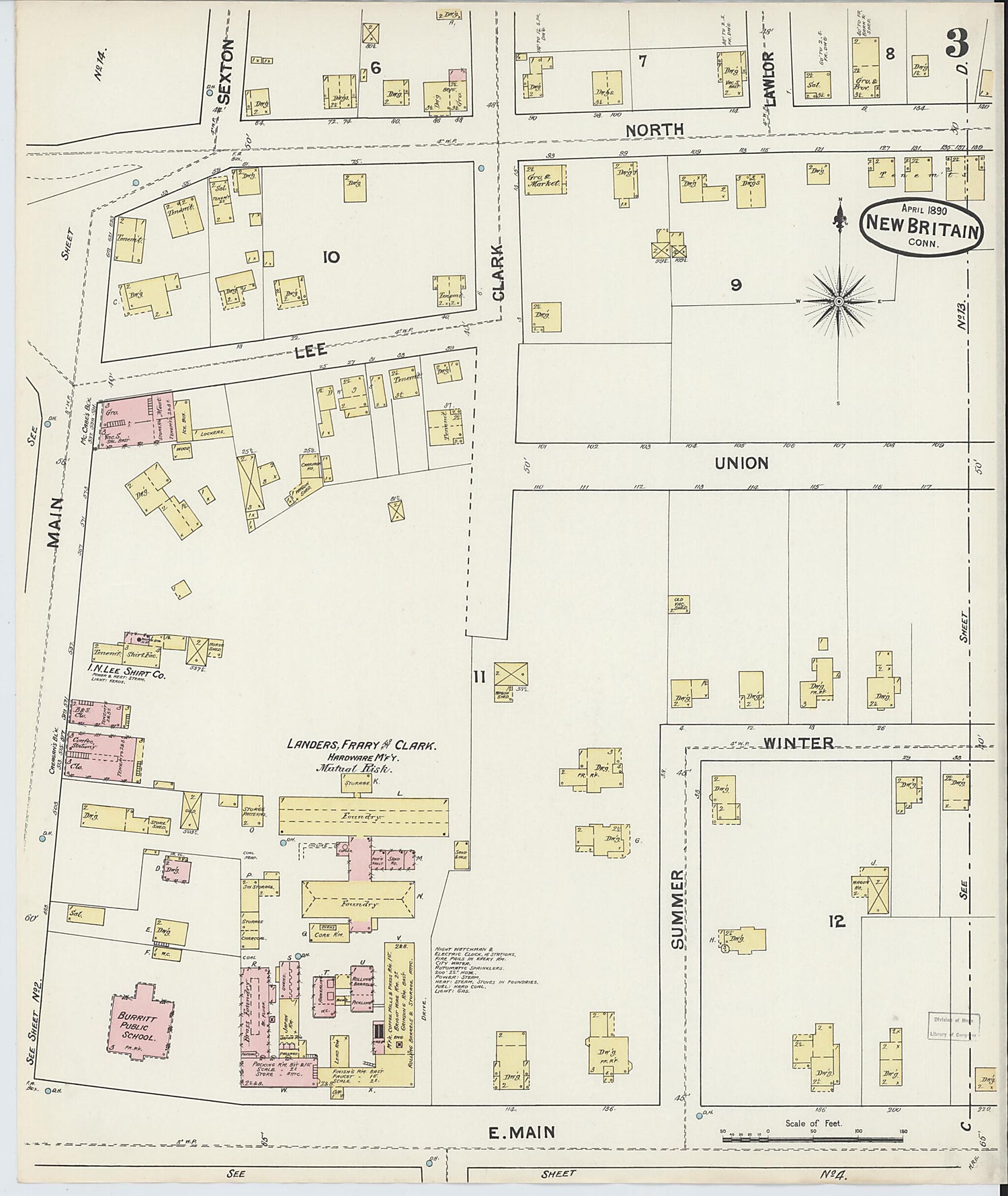 This old map of New Britain, Hartford County, Connecticut was created by Sanborn Map Company in 1890