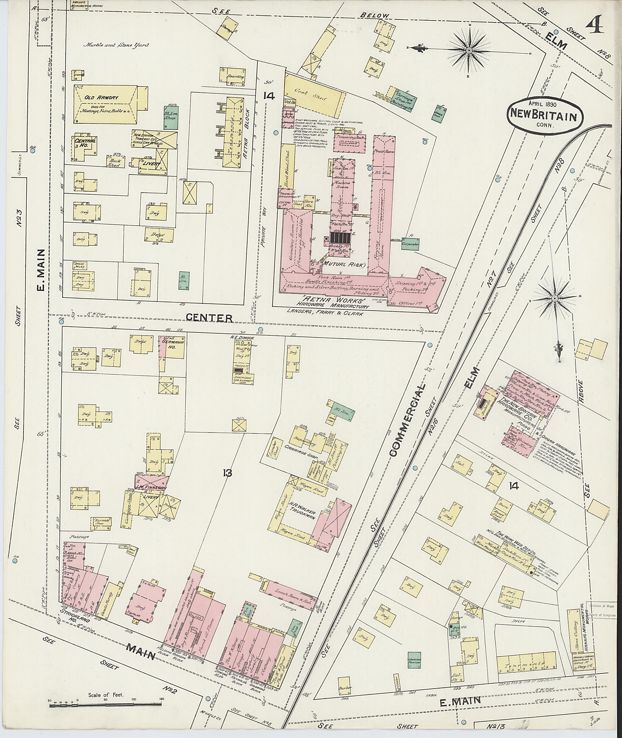 This old map of New Britain, Hartford County, Connecticut was created by Sanborn Map Company in 1890