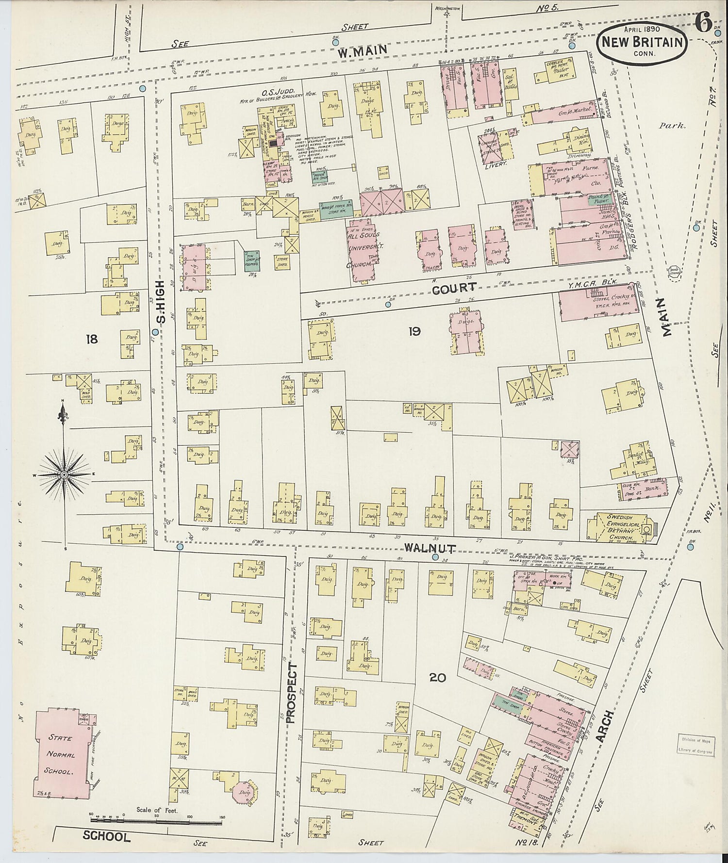 This old map of New Britain, Hartford County, Connecticut was created by Sanborn Map Company in 1890