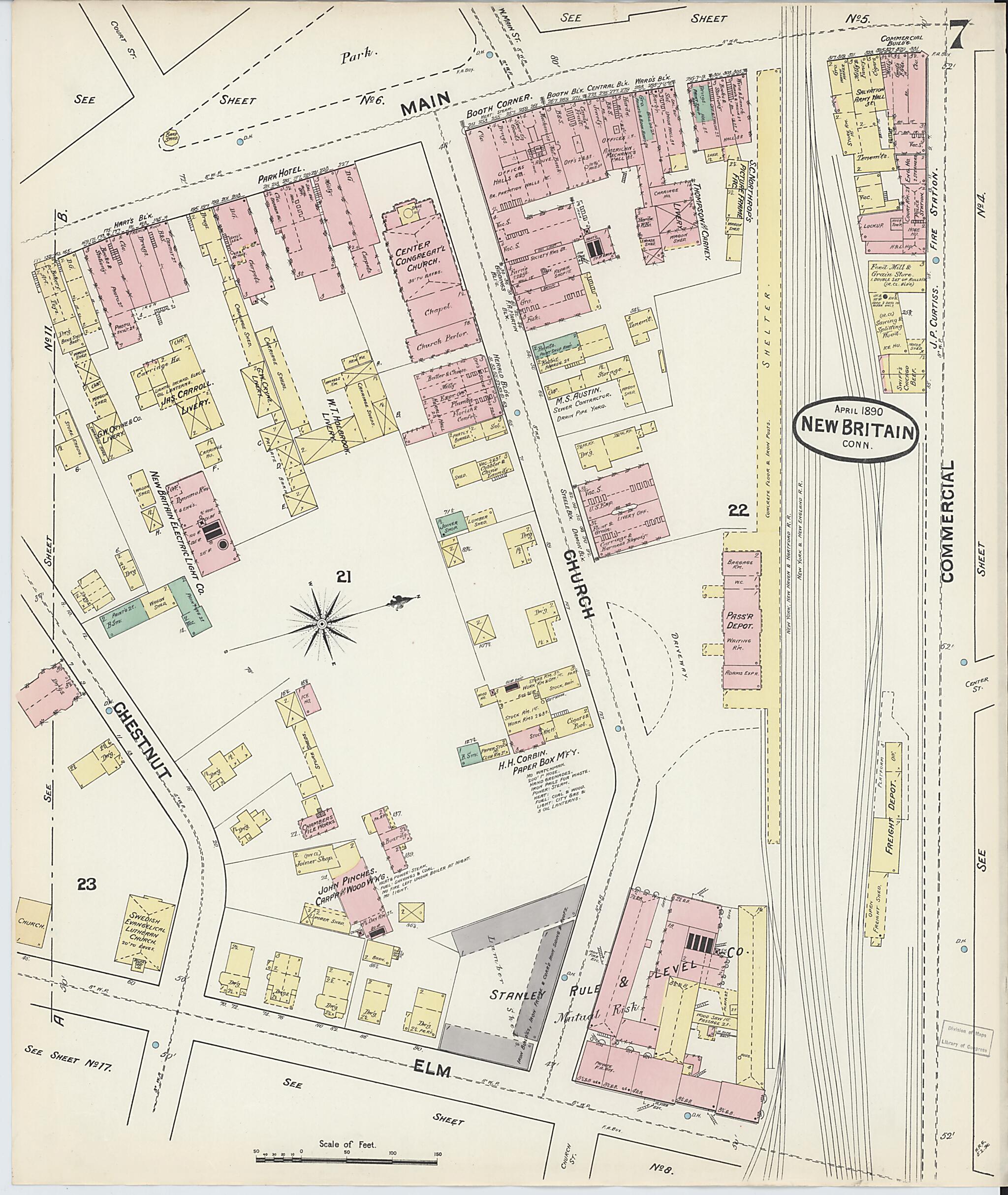 This old map of New Britain, Hartford County, Connecticut was created by Sanborn Map Company in 1890