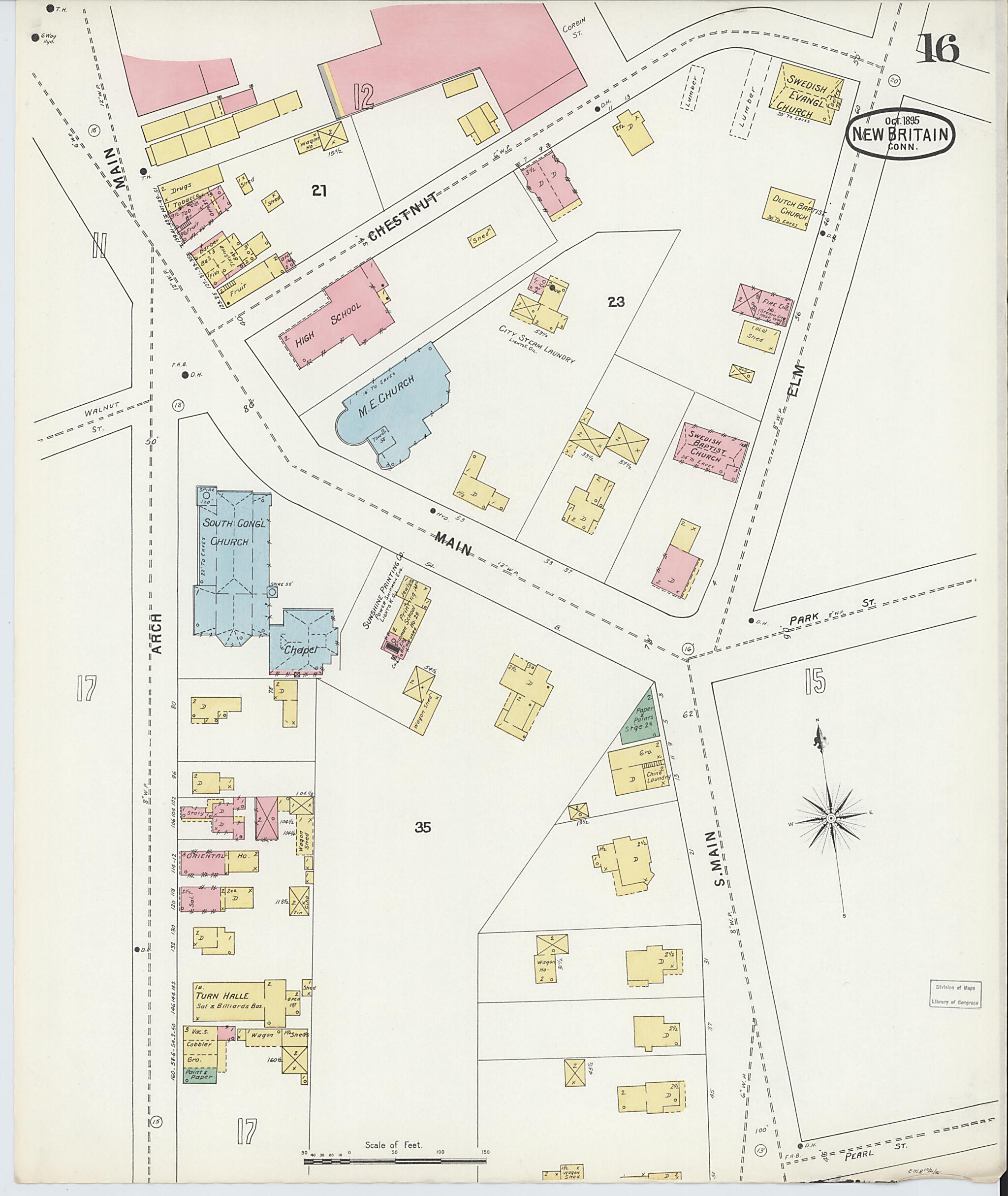 This old map of New Britain, Hartford County, Connecticut was created by Sanborn Map Company in 1895