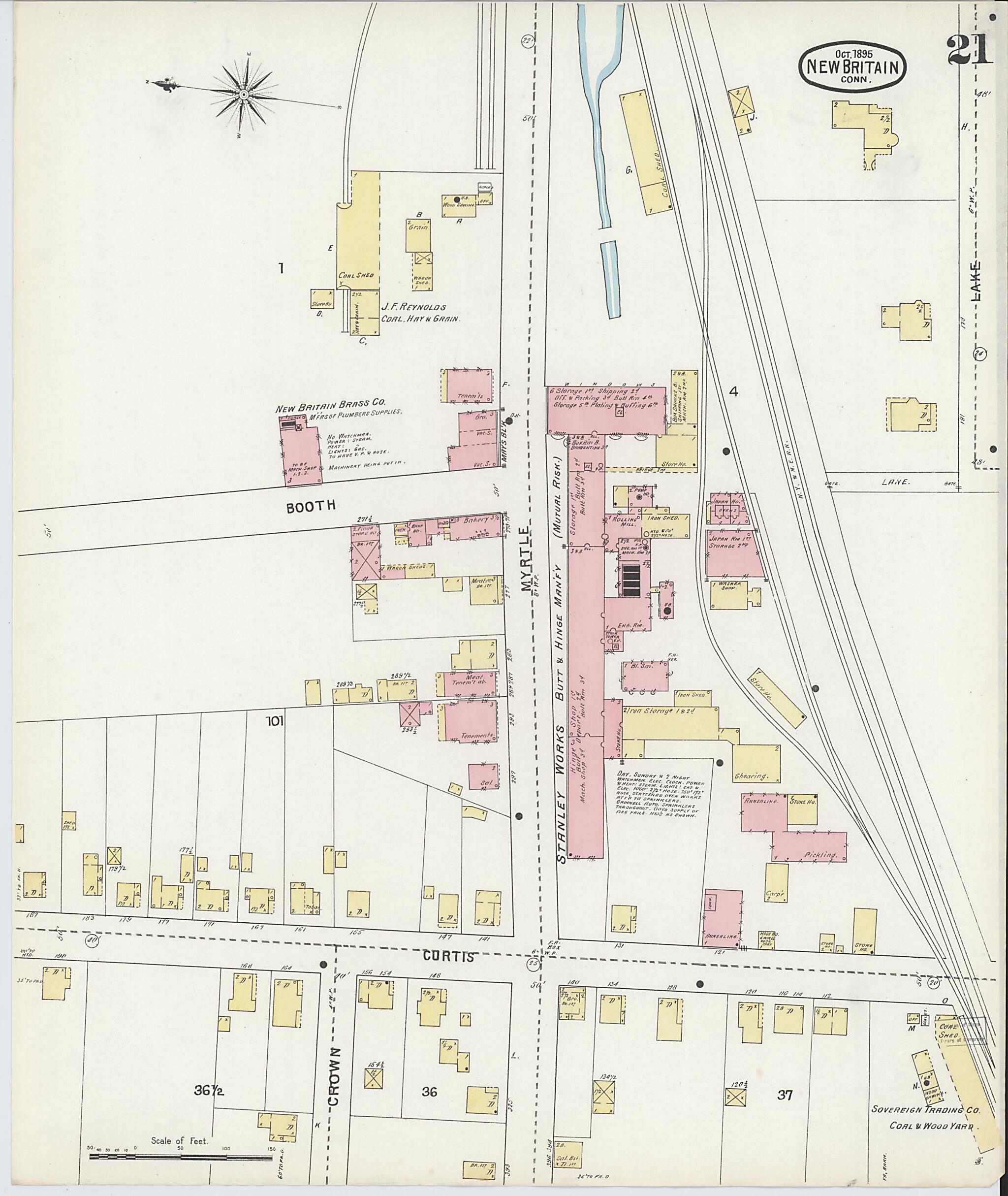 This old map of New Britain, Hartford County, Connecticut was created by Sanborn Map Company in 1895