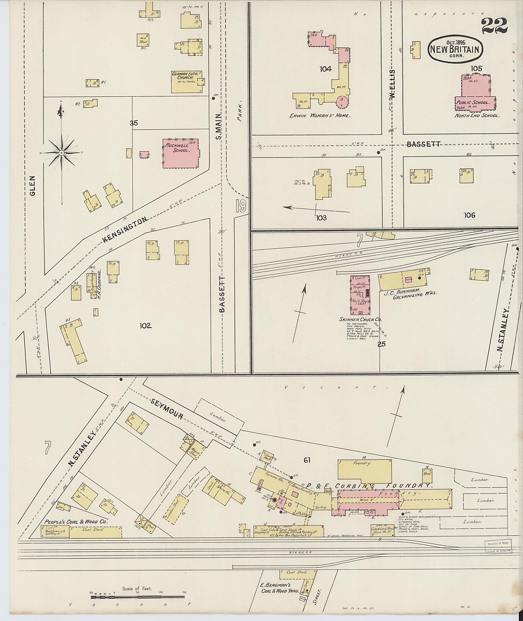 This old map of New Britain, Hartford County, Connecticut was created by Sanborn Map Company in 1895
