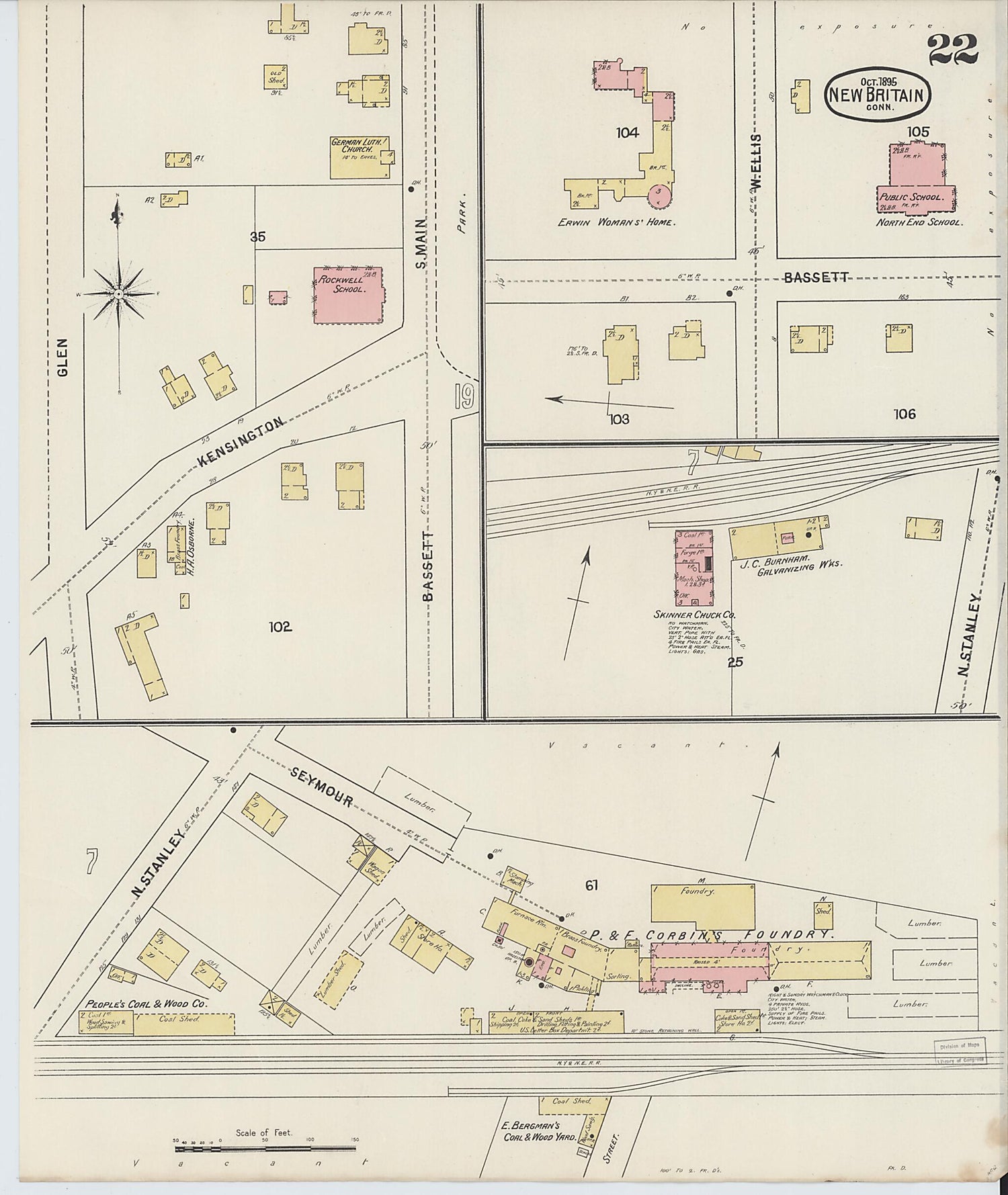 This old map of New Britain, Hartford County, Connecticut was created by Sanborn Map Company in 1895