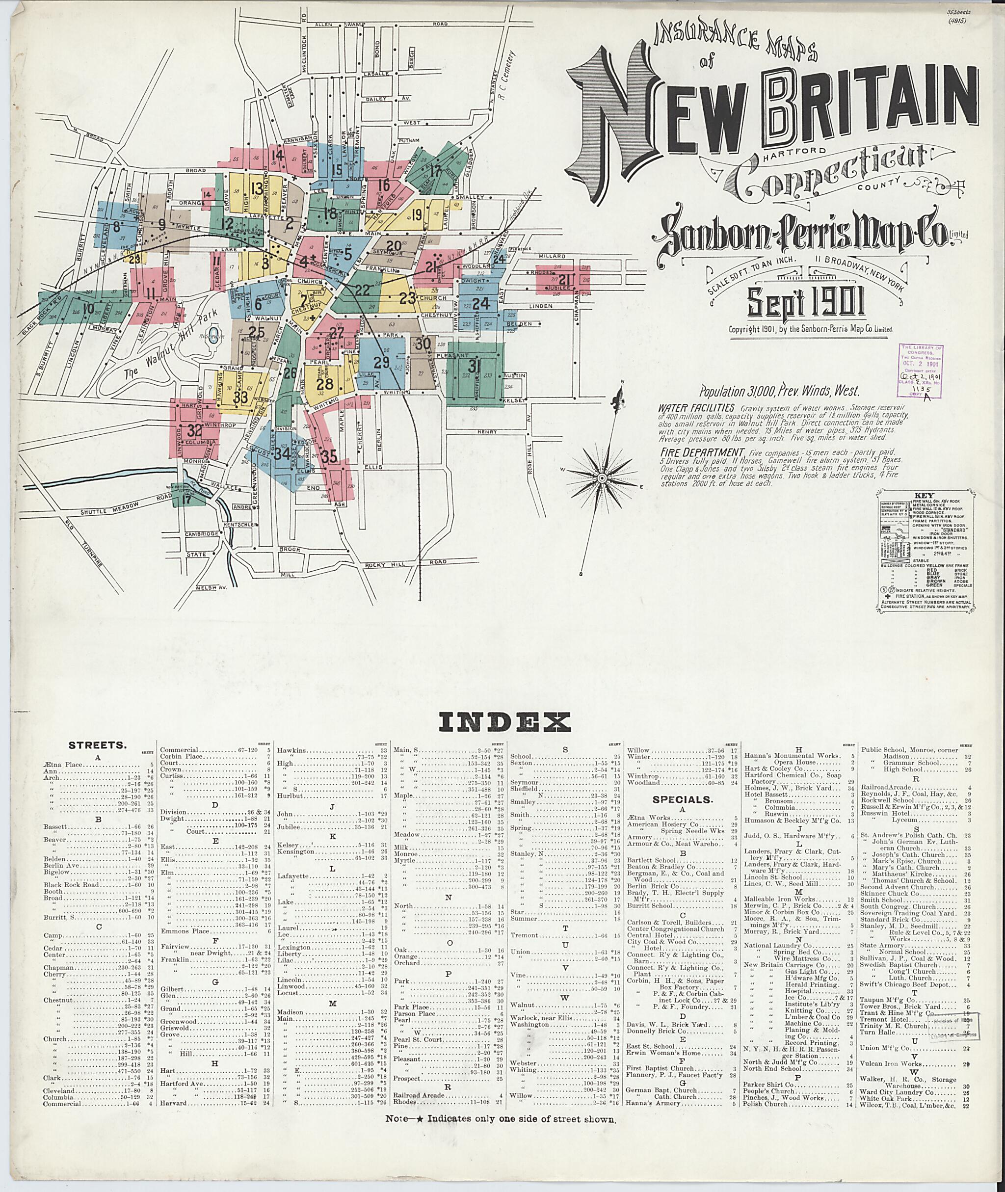 This old map of New Britain, Hartford County, Connecticut was created by Sanborn Map Company in 1901