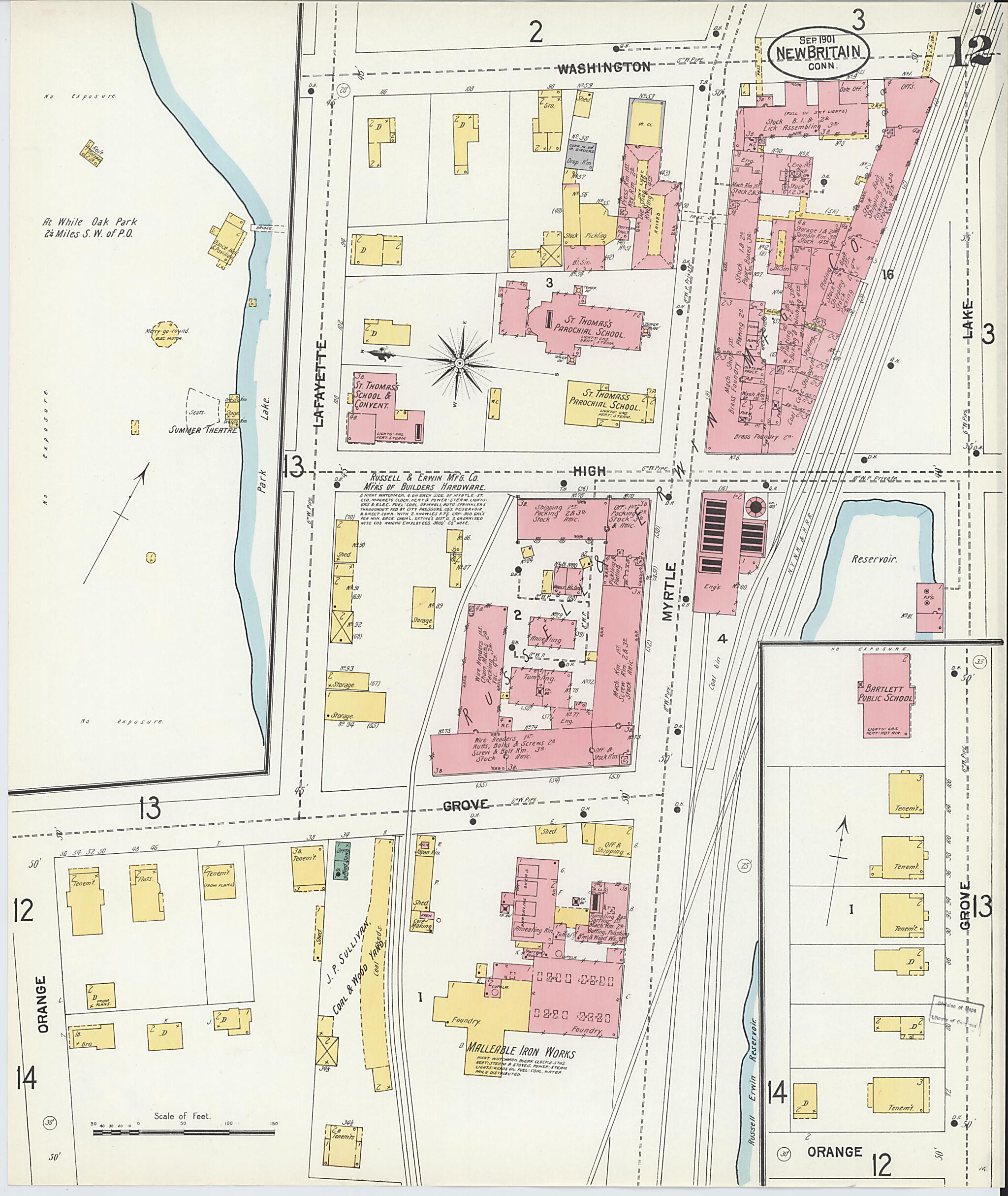 This old map of New Britain, Hartford County, Connecticut was created by Sanborn Map Company in 1901