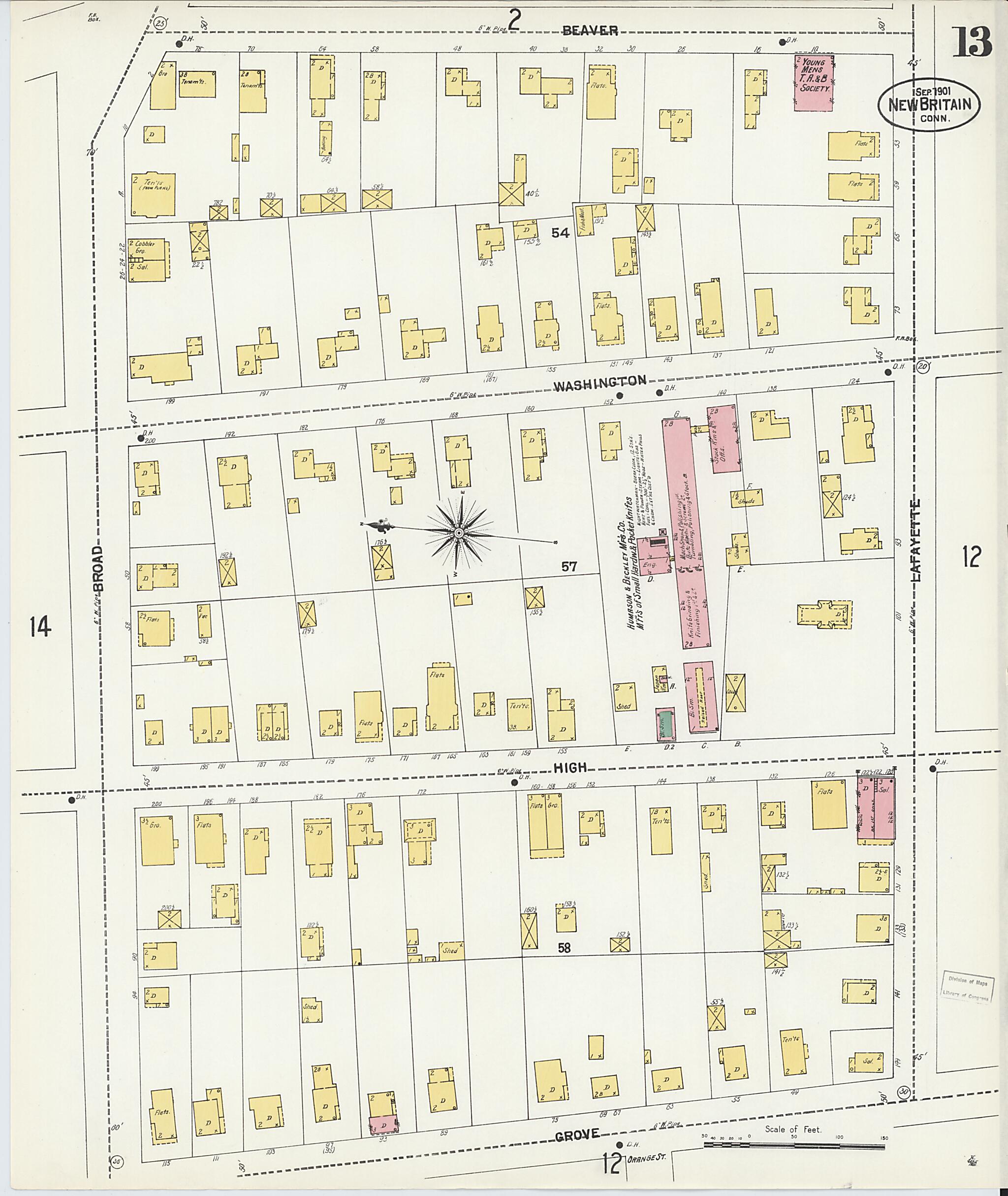 This old map of New Britain, Hartford County, Connecticut was created by Sanborn Map Company in 1901