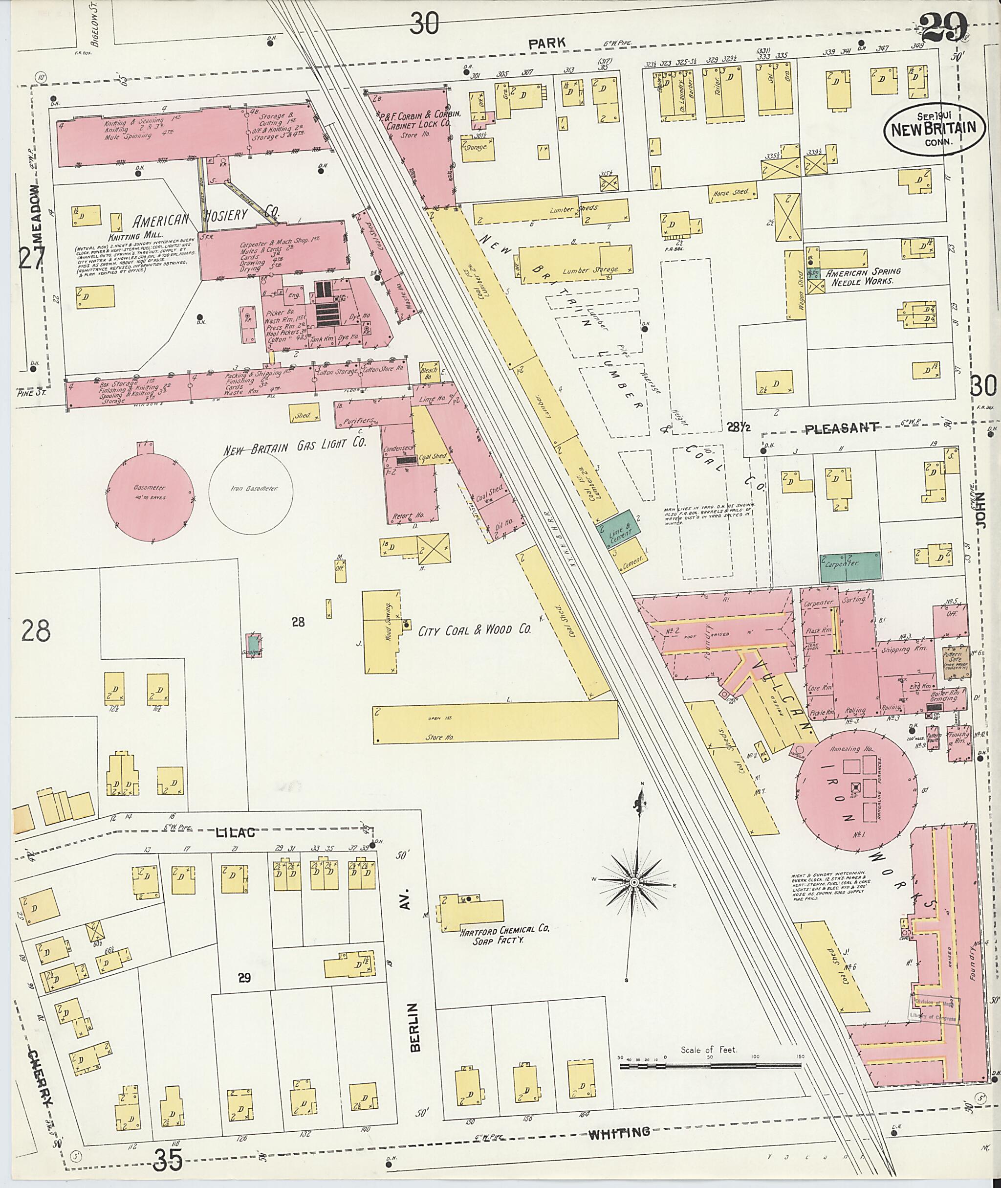 This old map of New Britain, Hartford County, Connecticut was created by Sanborn Map Company in 1901