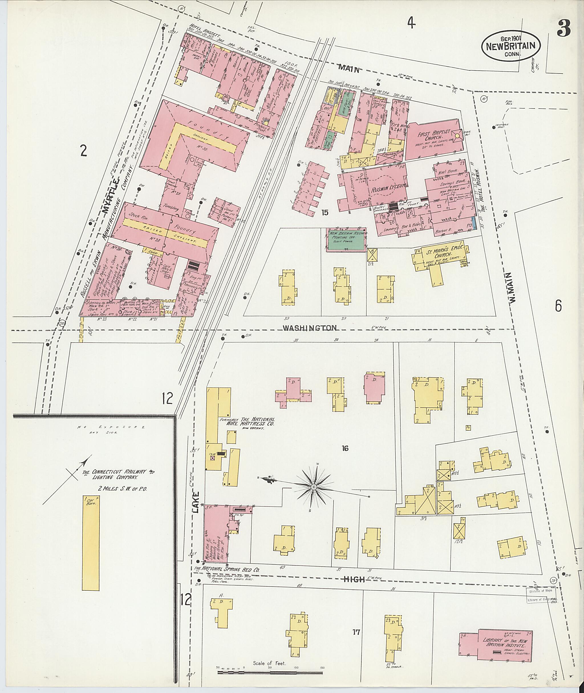 This old map of New Britain, Hartford County, Connecticut was created by Sanborn Map Company in 1901