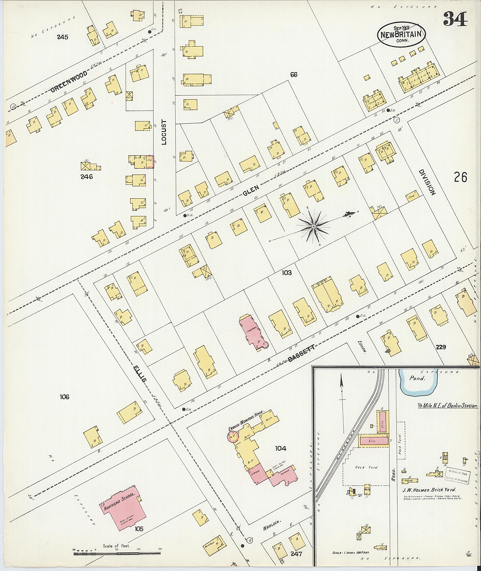 This old map of New Britain, Hartford County, Connecticut was created by Sanborn Map Company in 1901