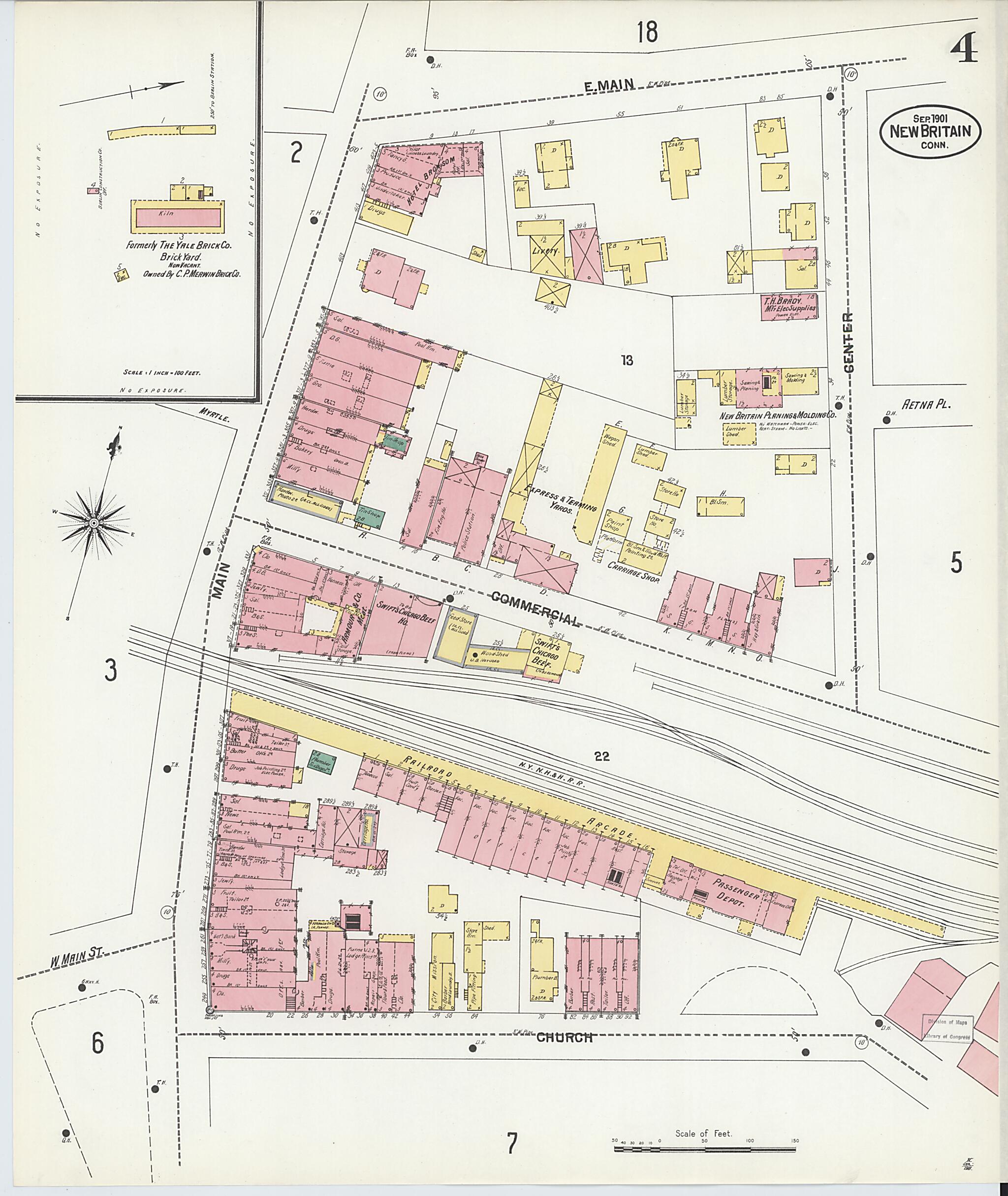 This old map of New Britain, Hartford County, Connecticut was created by Sanborn Map Company in 1901