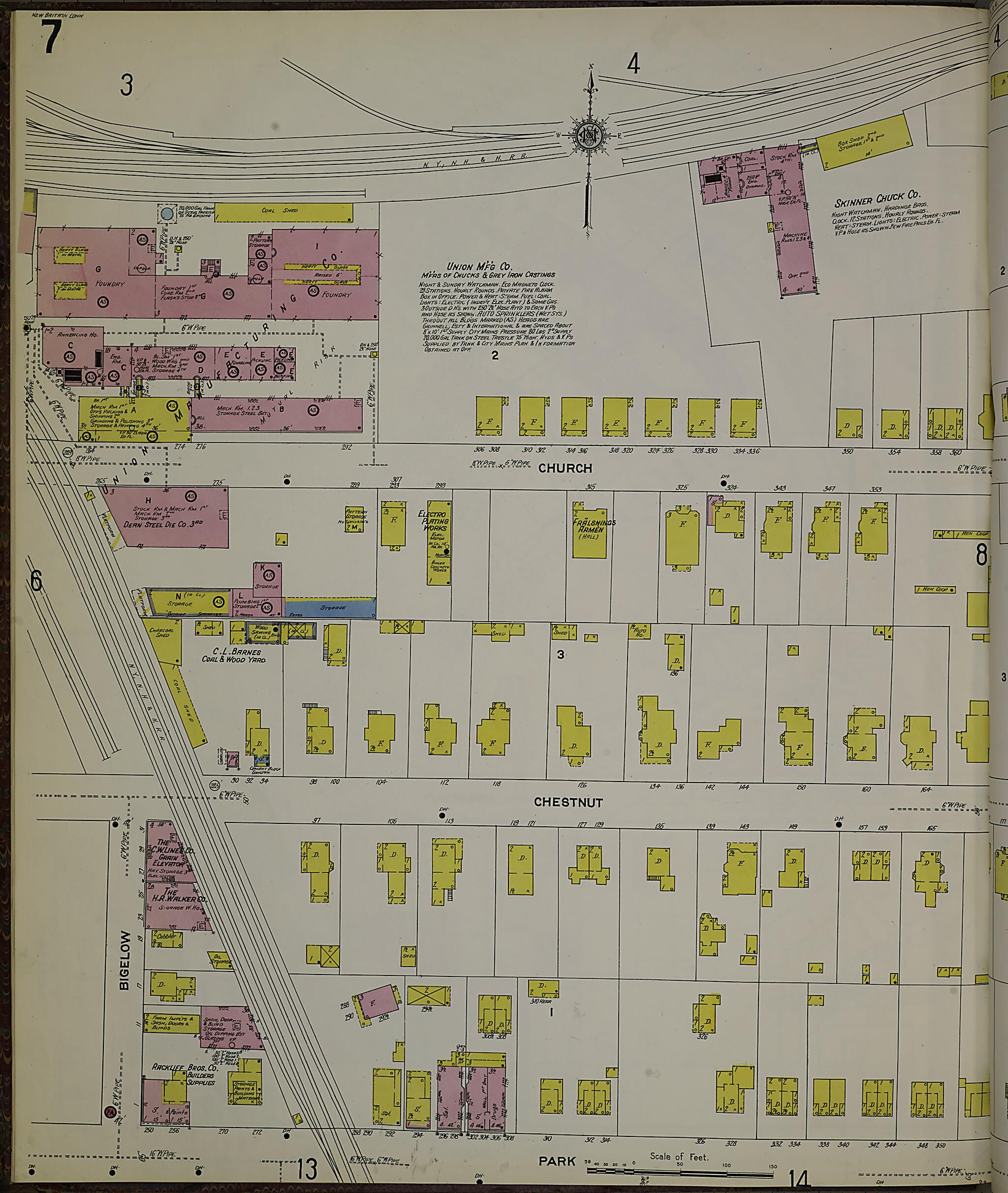 This old map of New Britain, Hartford County, Connecticut was created by Sanborn Map Company in 1909