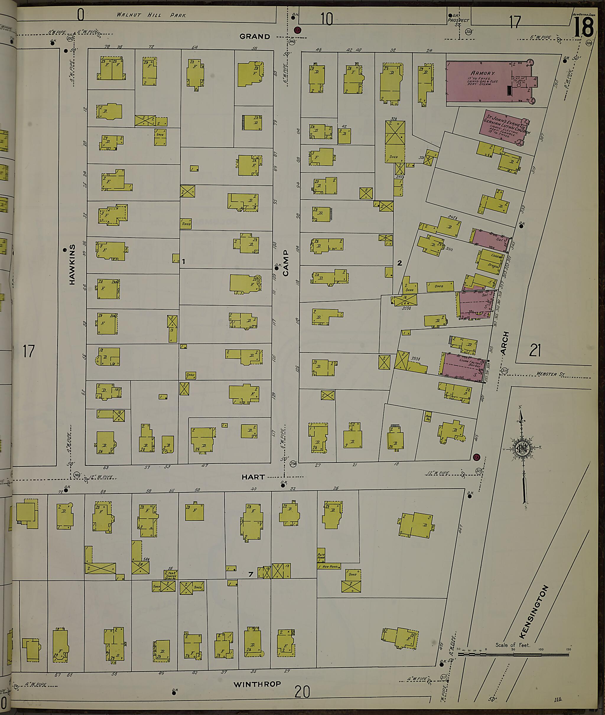 This old map of New Britain, Hartford County, Connecticut was created by Sanborn Map Company in 1909