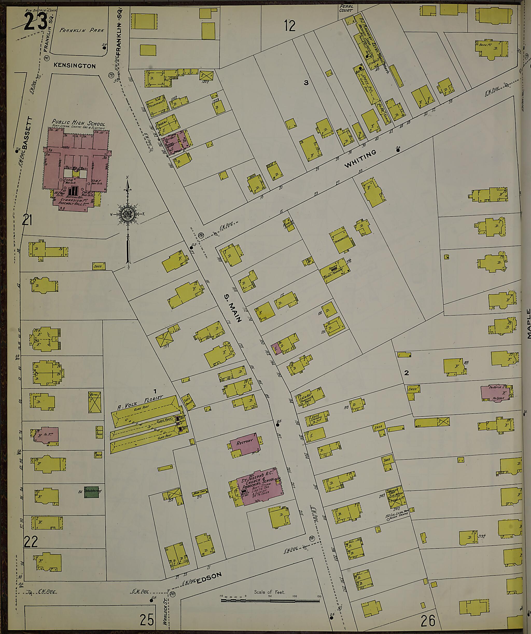 This old map of New Britain, Hartford County, Connecticut was created by Sanborn Map Company in 1909