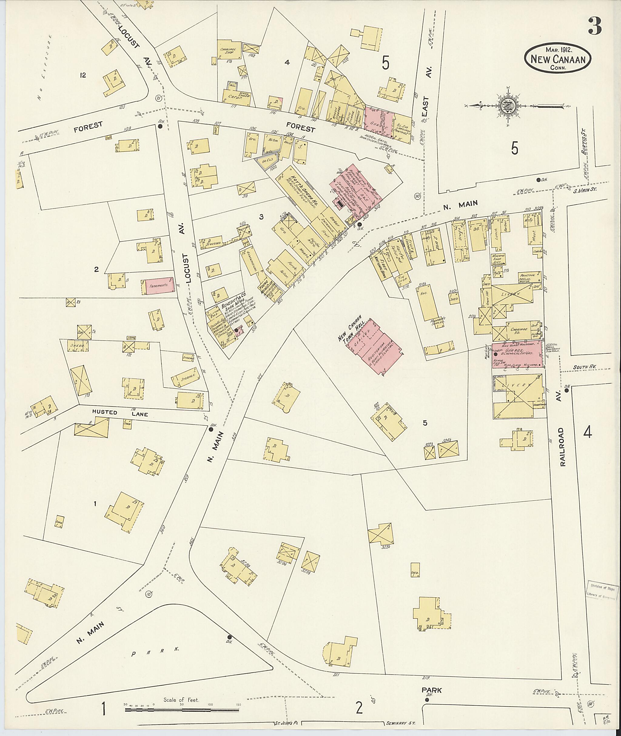 This old map of New Canaan, Fairfield County, Connecticut was created by Sanborn Map Company in 1912