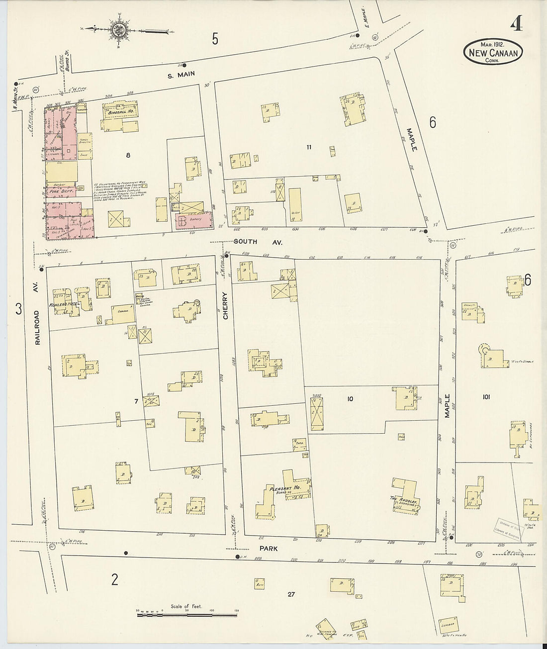 This old map of New Canaan, Fairfield County, Connecticut was created by Sanborn Map Company in 1912