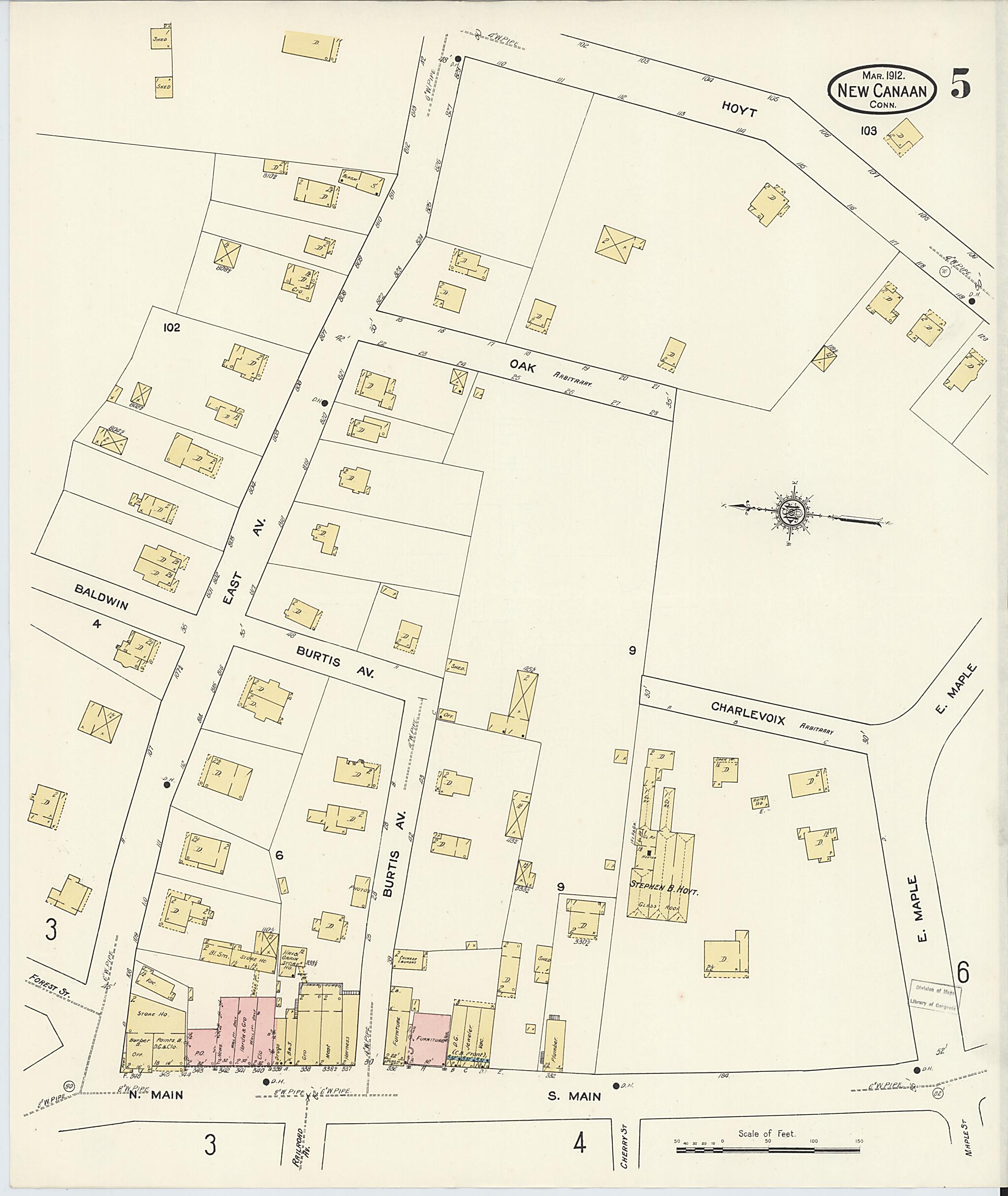 This old map of New Canaan, Fairfield County, Connecticut was created by Sanborn Map Company in 1912