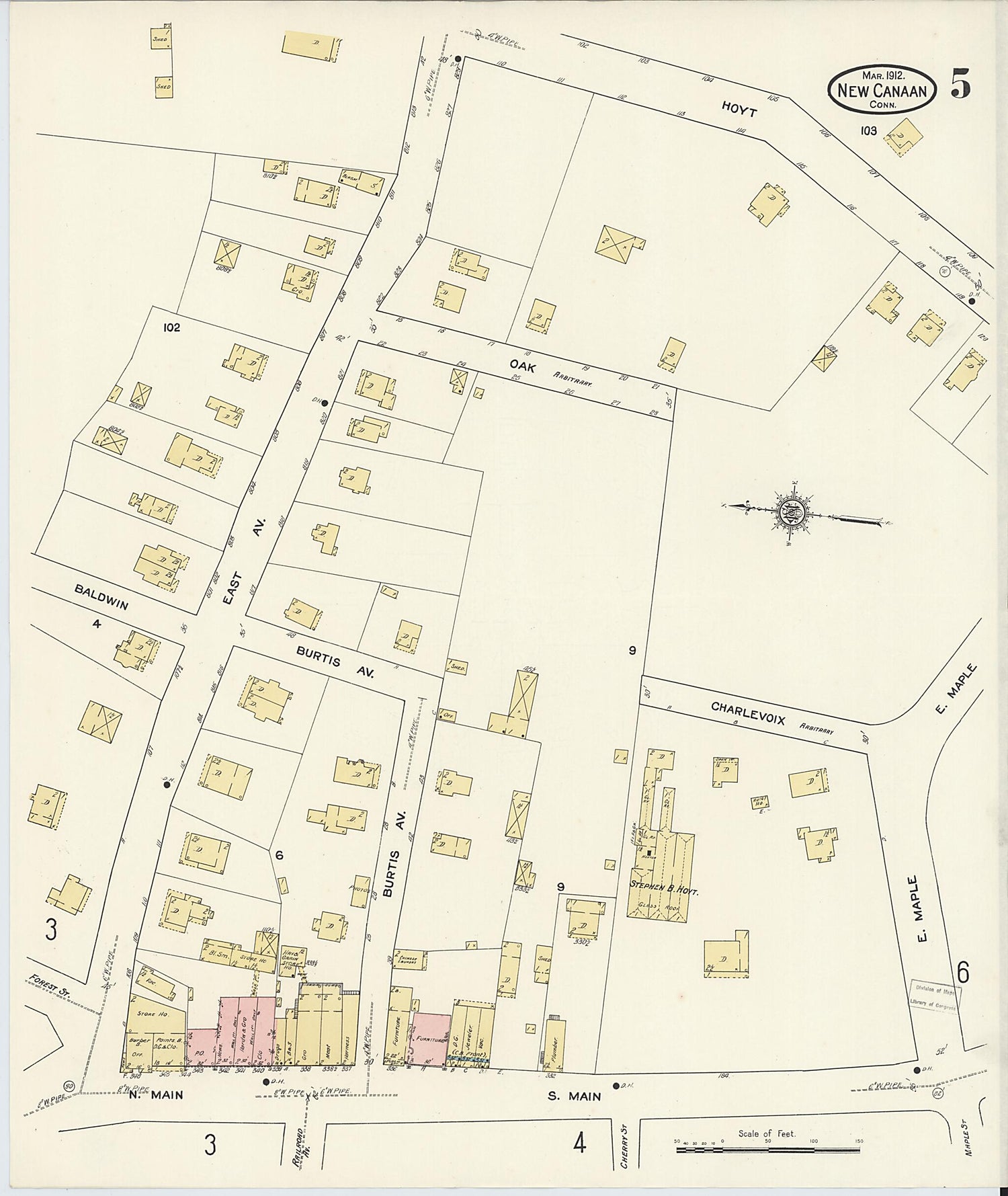 This old map of New Canaan, Fairfield County, Connecticut was created by Sanborn Map Company in 1912