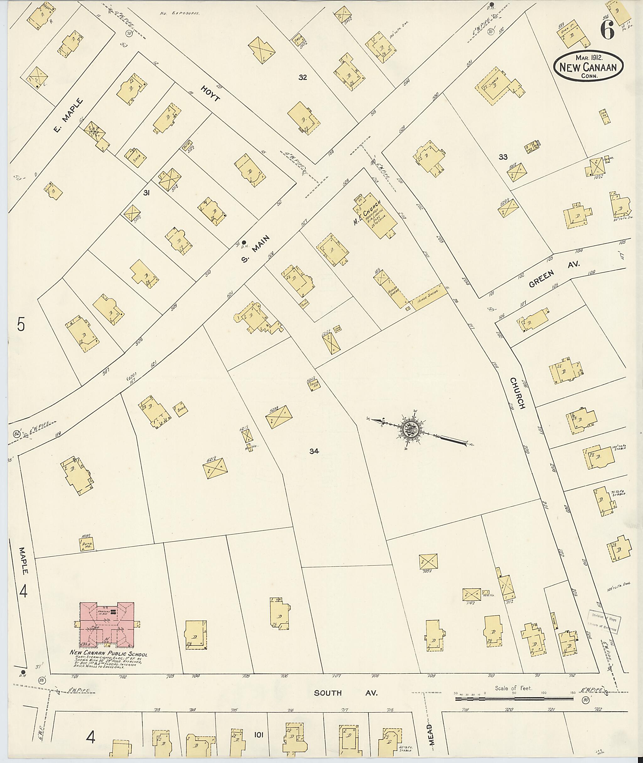 This old map of New Canaan, Fairfield County, Connecticut was created by Sanborn Map Company in 1912