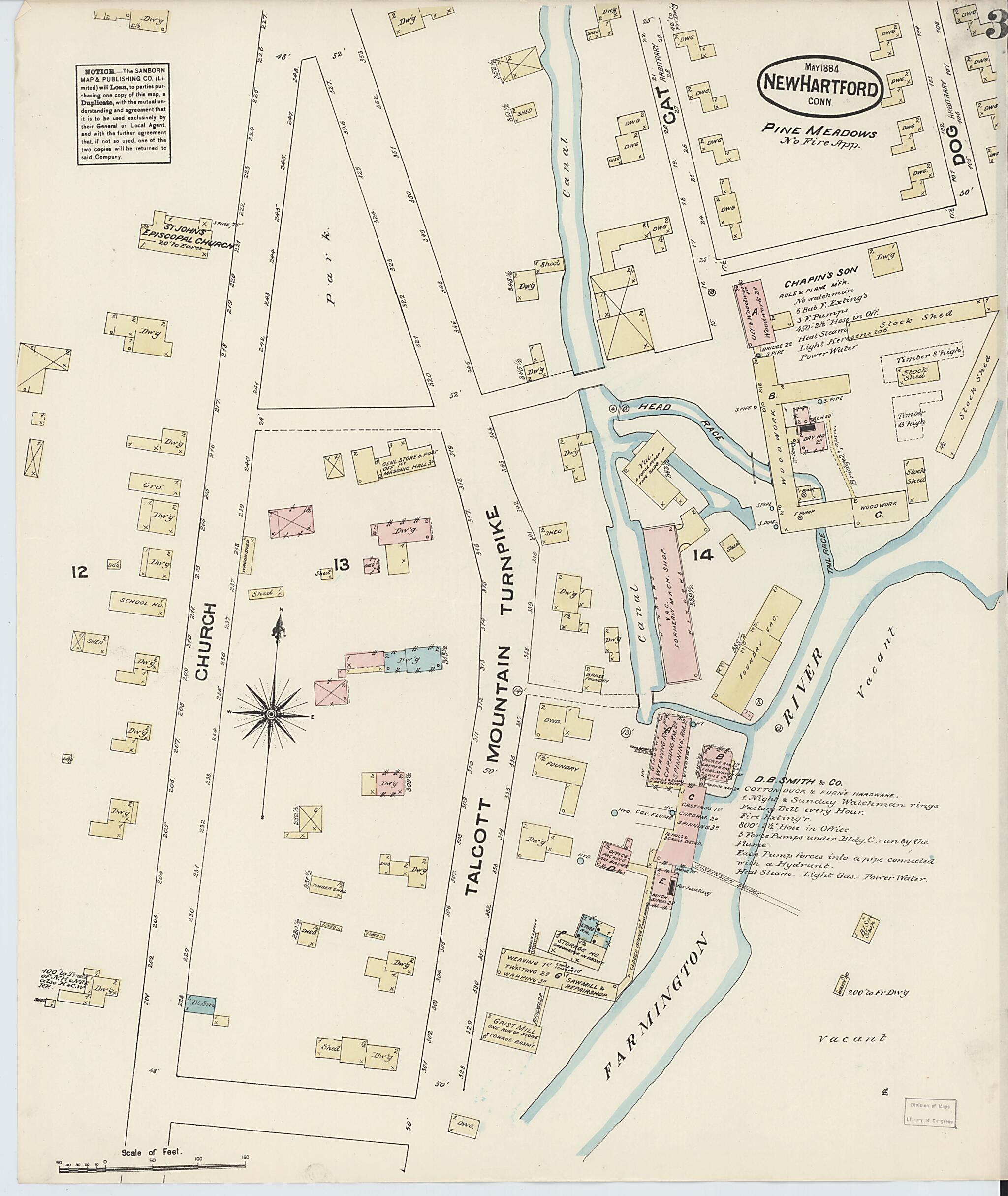 This old map of New Hartford, Litchfield County, Connecticut was created by Sanborn Map Company in 1884