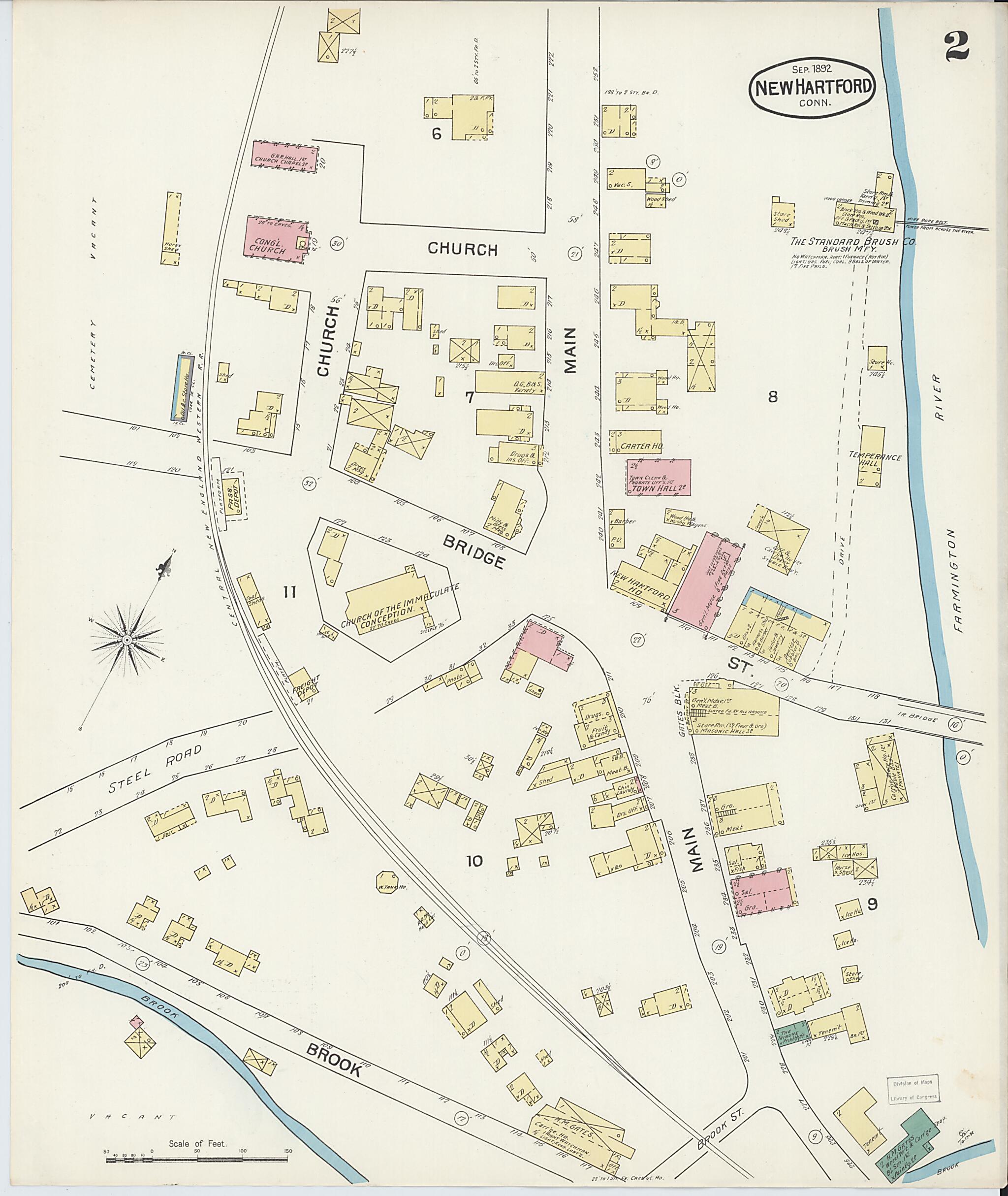 This old map of New Hartford, Litchfield County, Connecticut was created by Sanborn Map Company in 1892