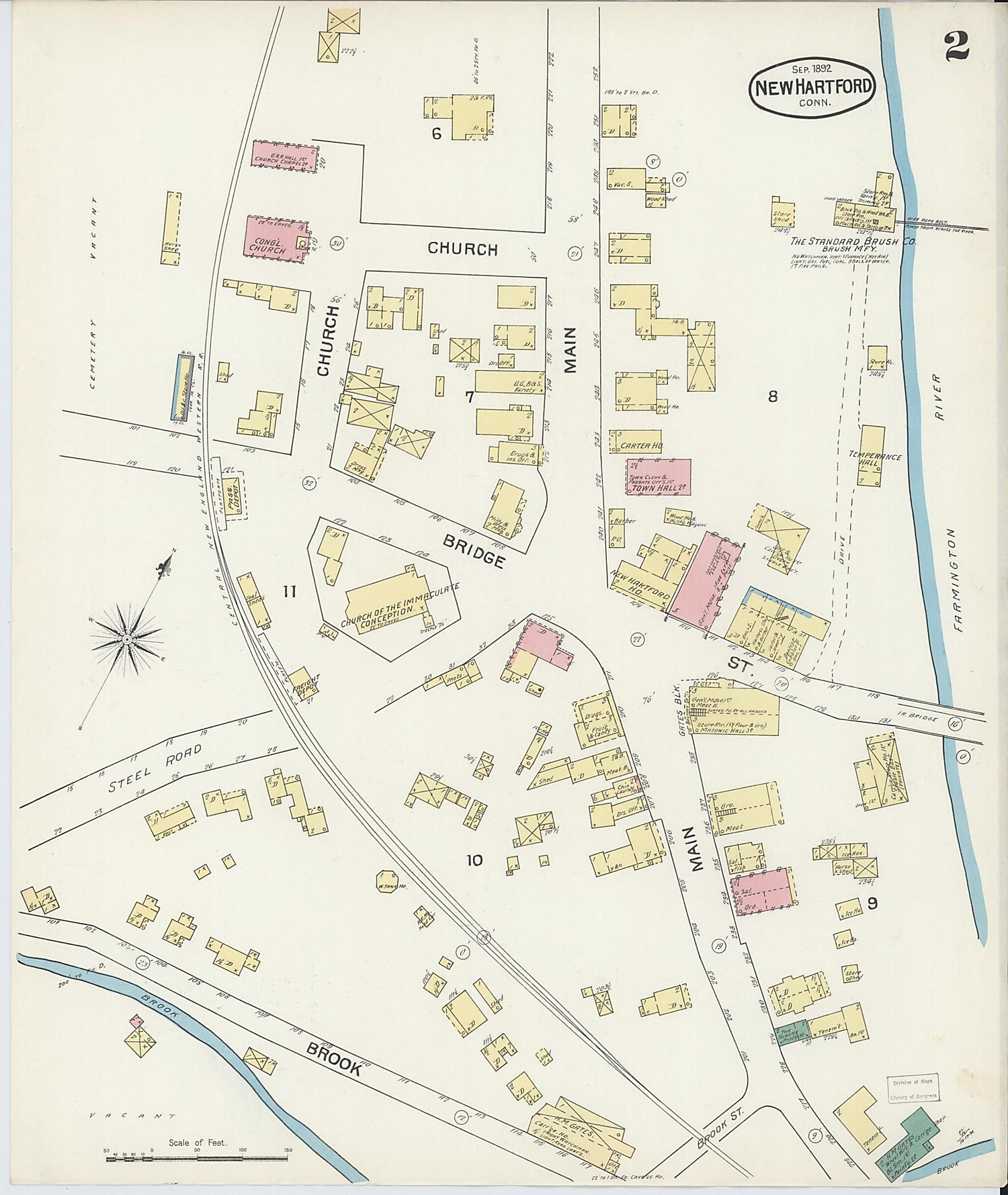 This old map of New Hartford, Litchfield County, Connecticut was created by Sanborn Map Company in 1892