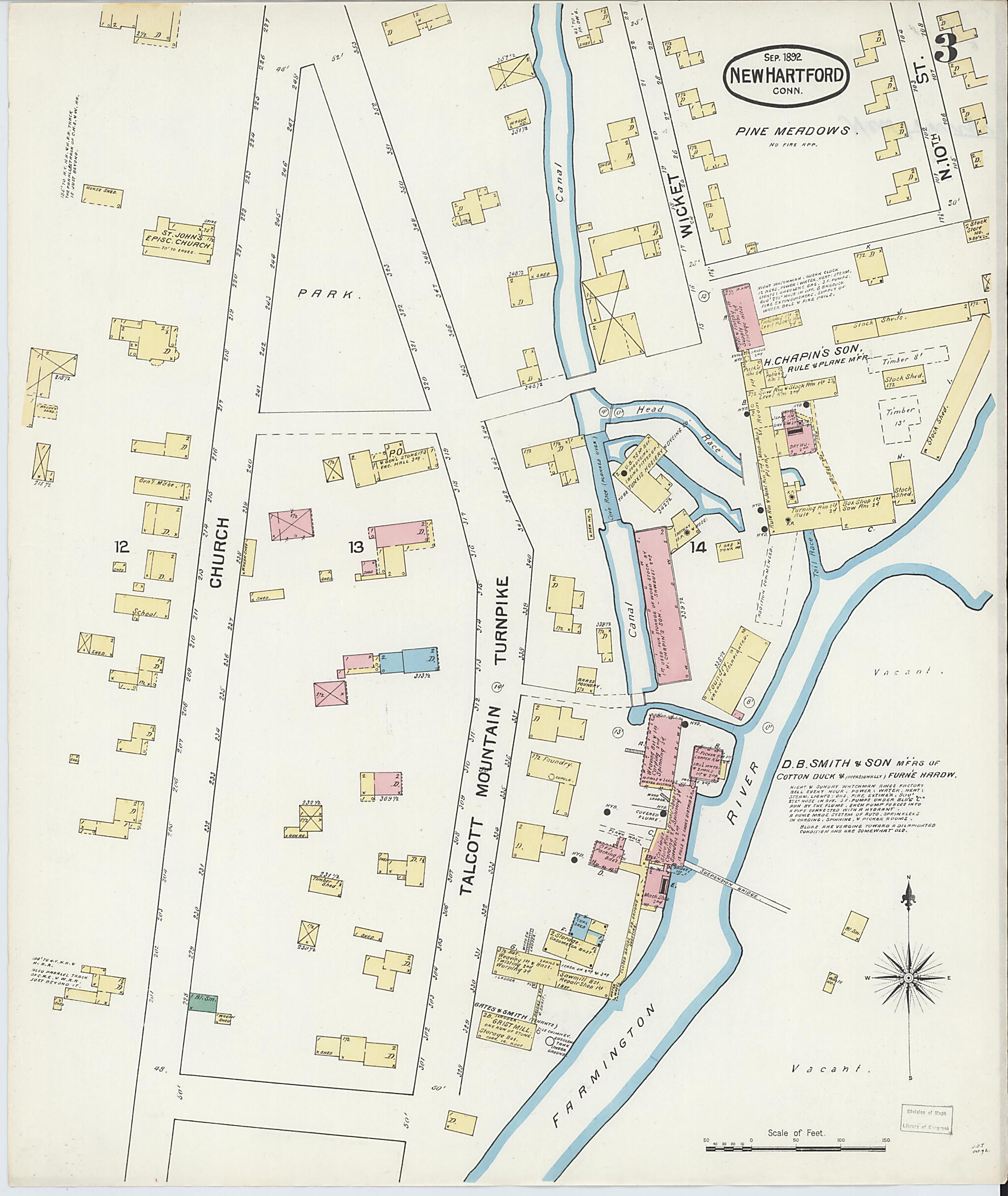 This old map of New Hartford, Litchfield County, Connecticut was created by Sanborn Map Company in 1892