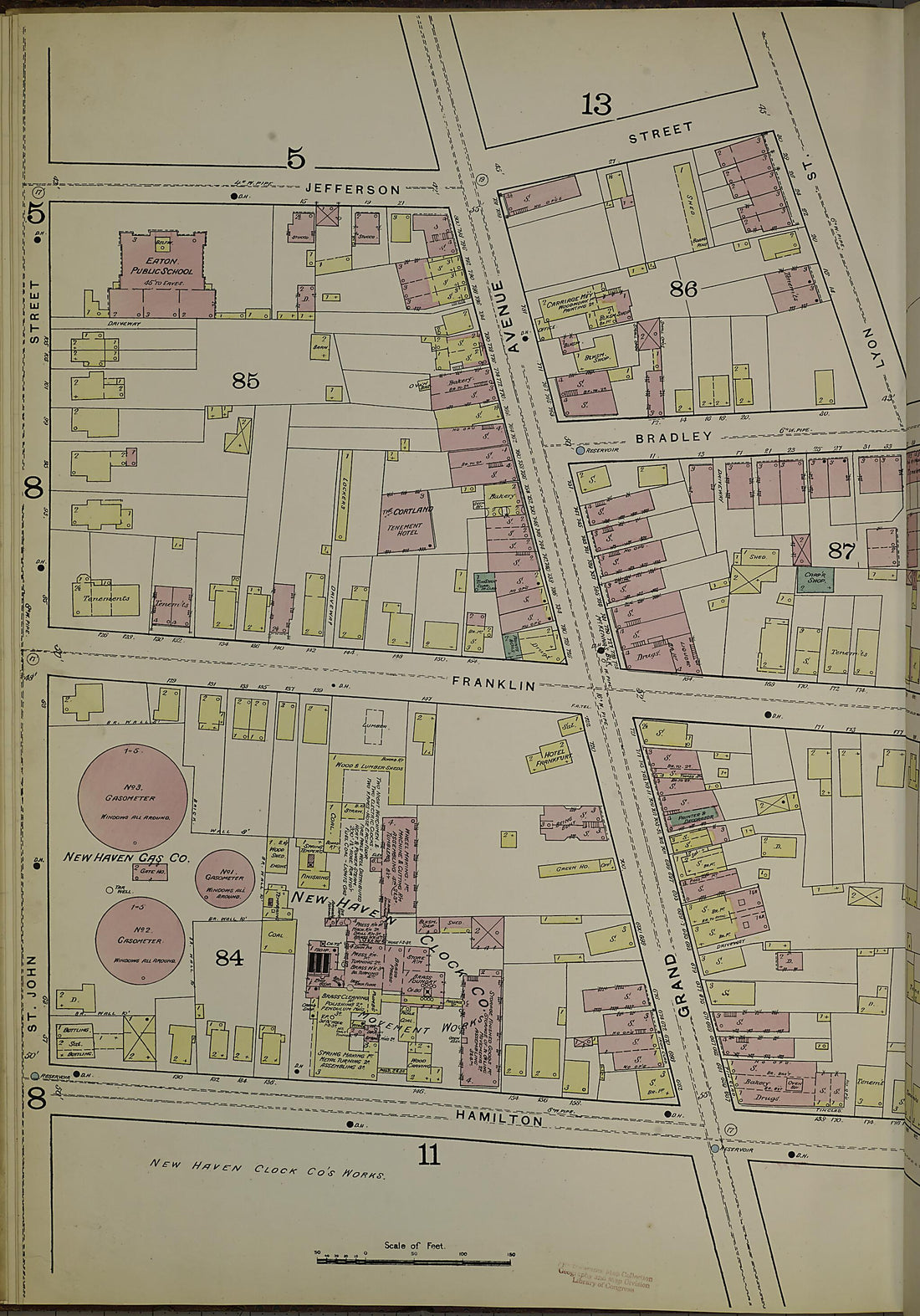 This old map of New Haven, New Haven County, Connecticut was created by Sanborn Map Company in 1886