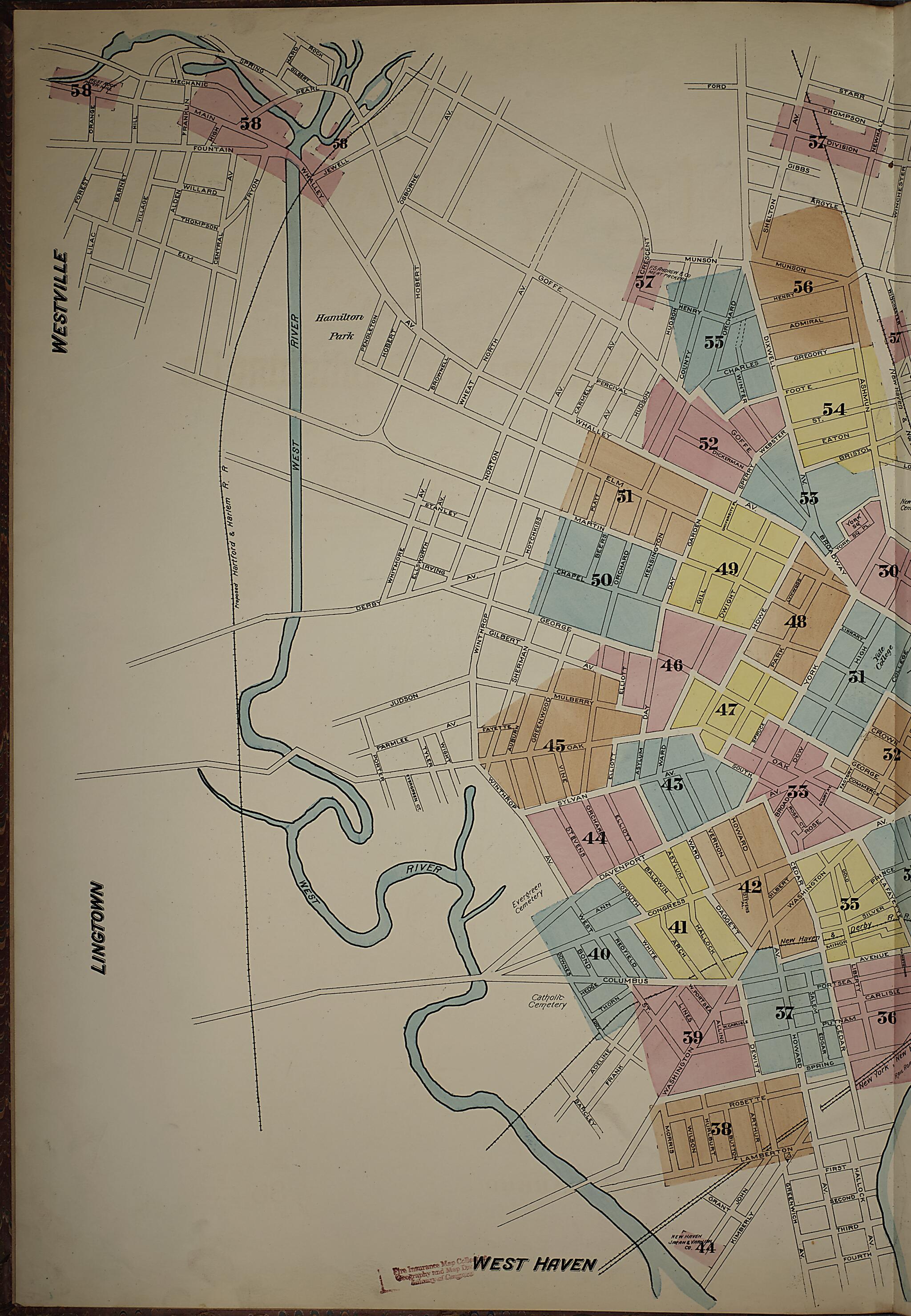 This old map of New Haven, New Haven County, Connecticut was created by Sanborn Map Company in 1886