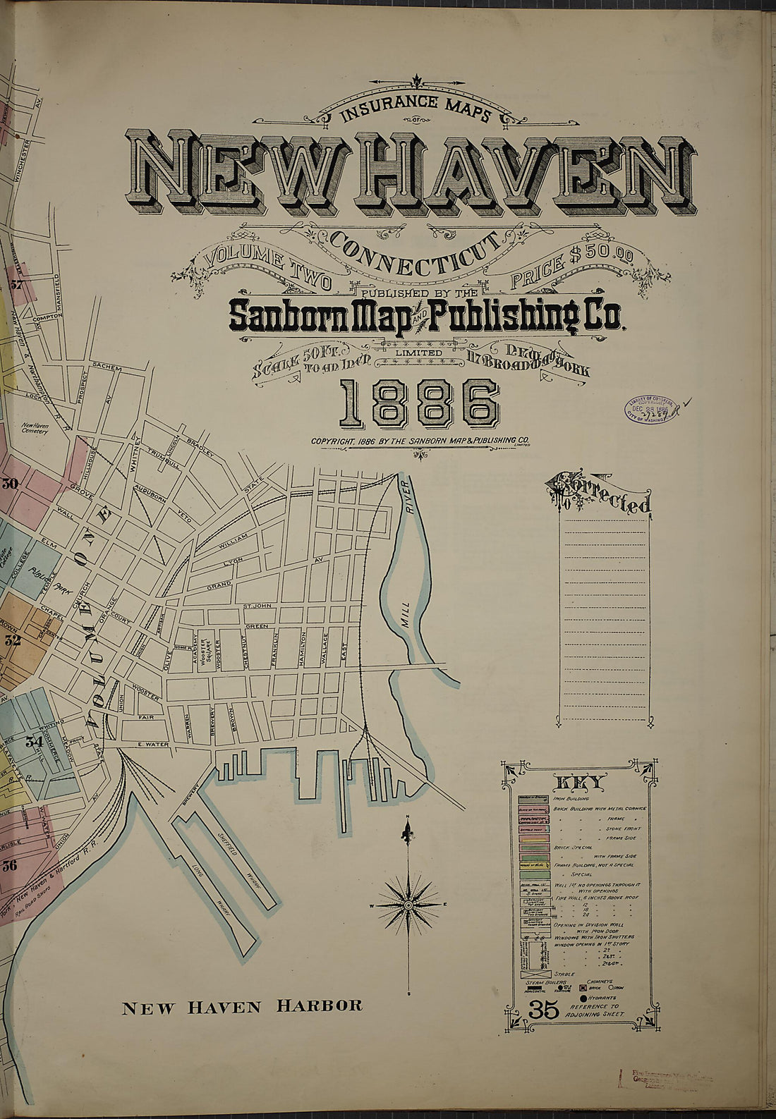 This old map of New Haven, New Haven County, Connecticut was created by Sanborn Map Company in 1886