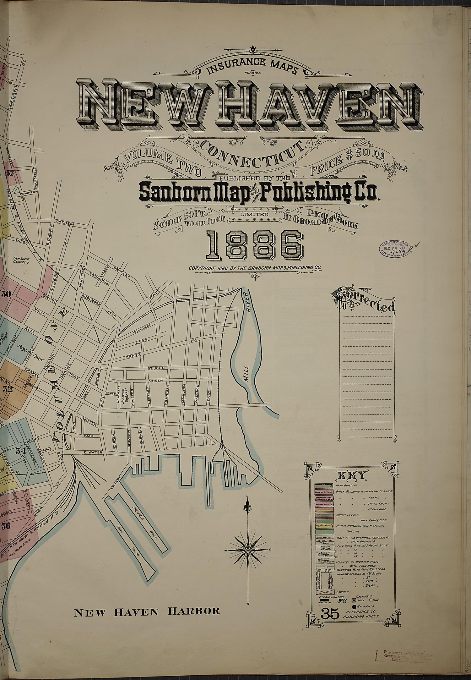 This old map of New Haven, New Haven County, Connecticut was created by Sanborn Map Company in 1886