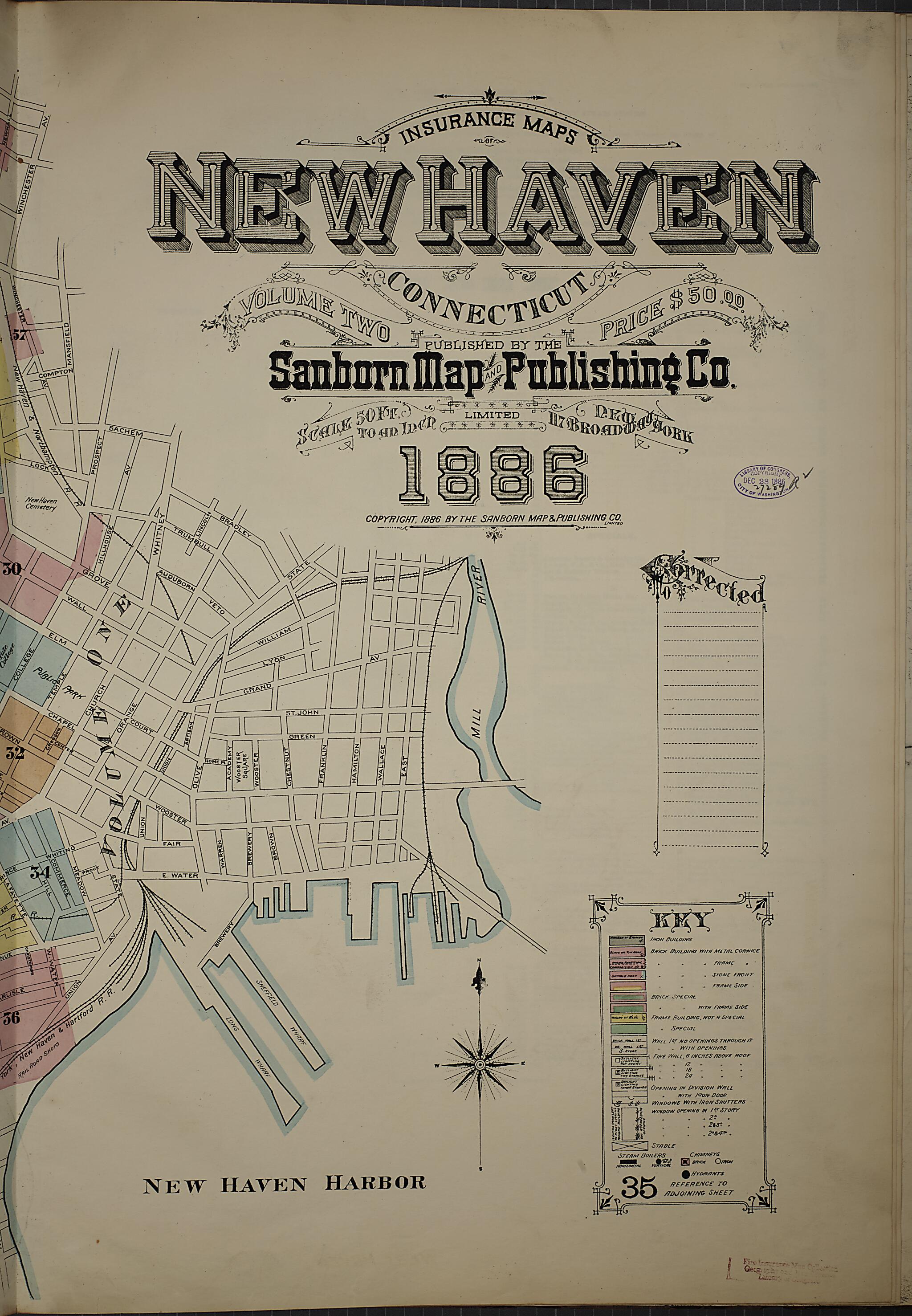 This old map of New Haven, New Haven County, Connecticut was created by Sanborn Map Company in 1886