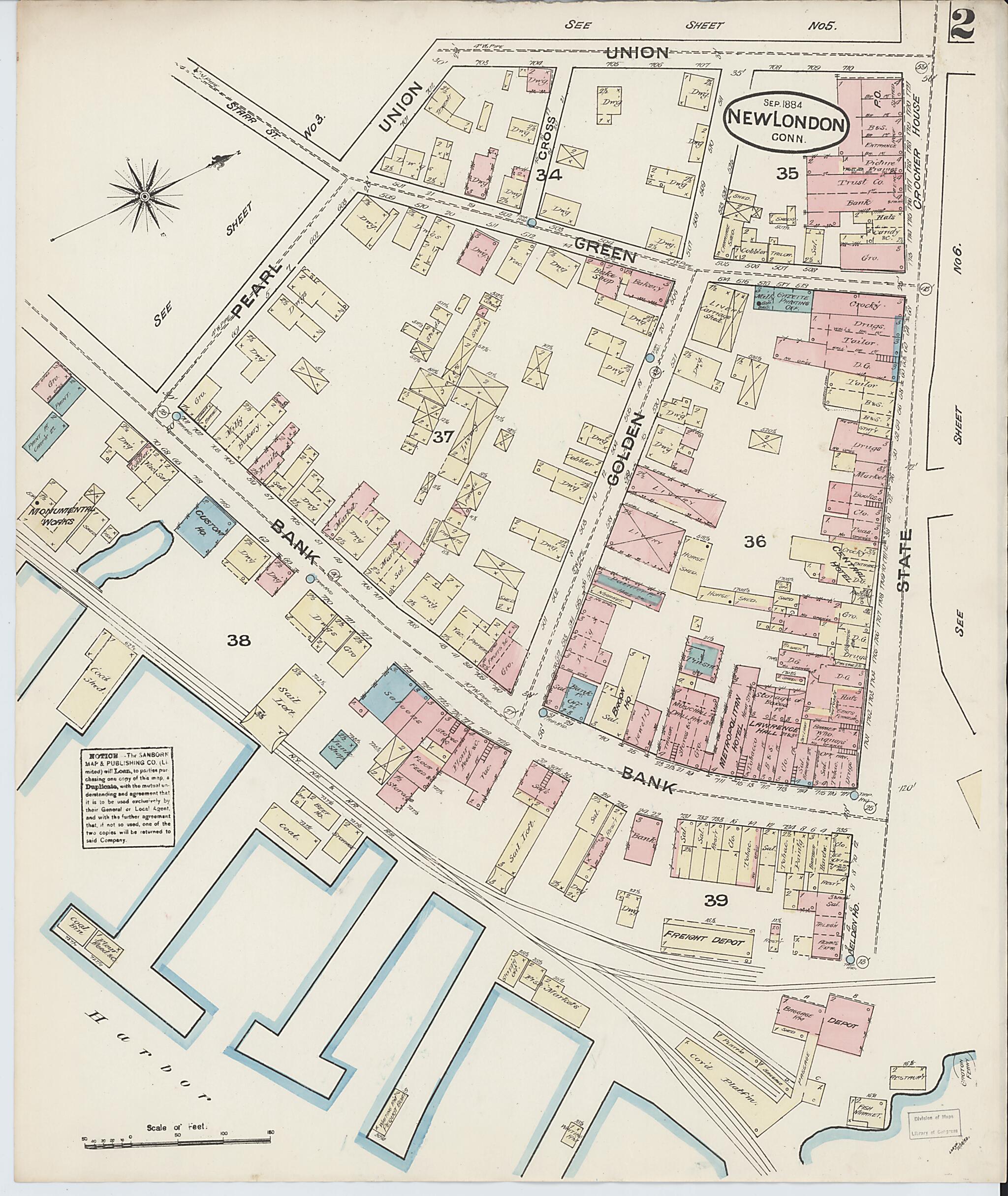 This old map of New London, New London County, Connecticut was created by Sanborn Map Company in 1884
