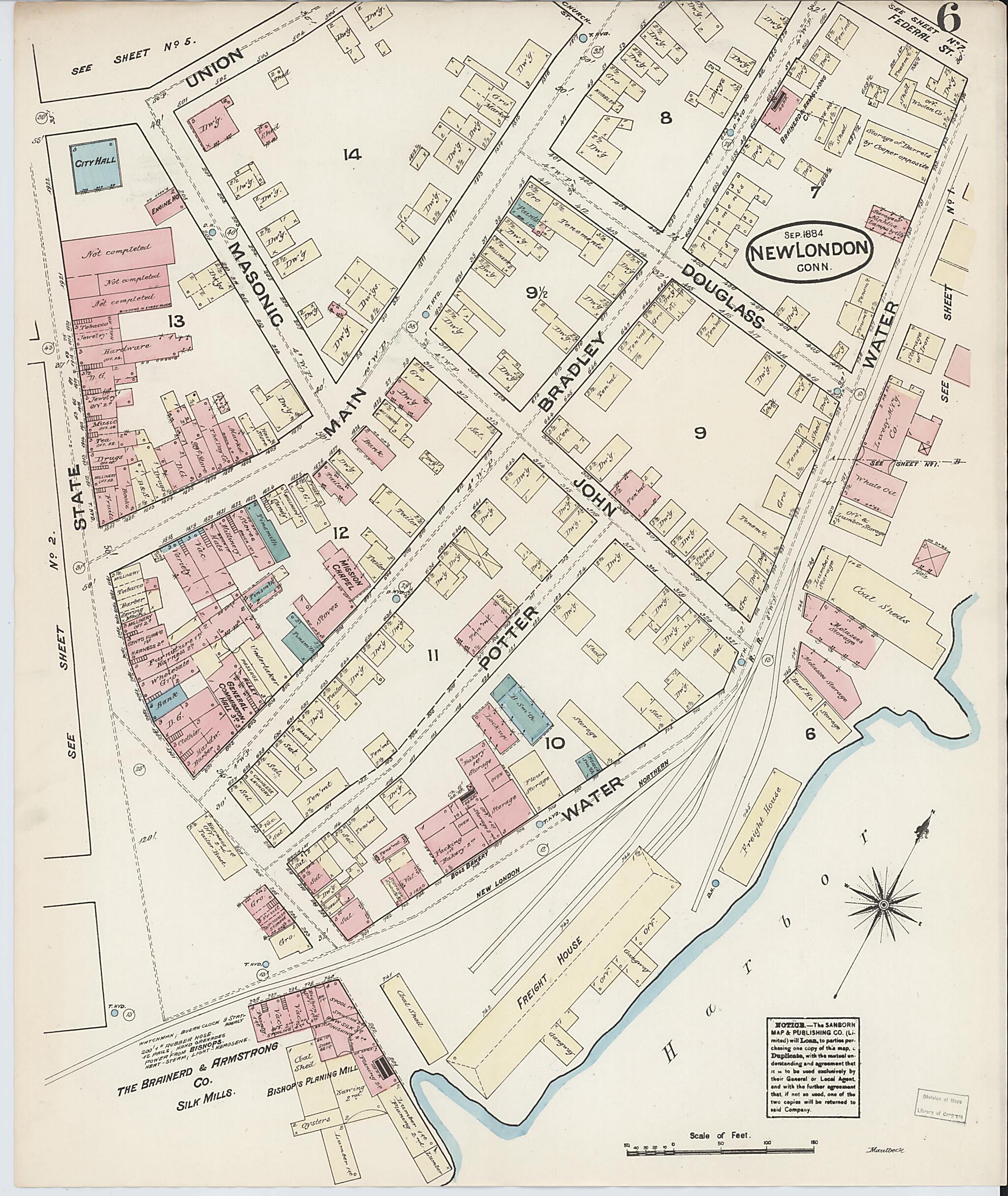 This old map of New London, New London County, Connecticut was created by Sanborn Map Company in 1884