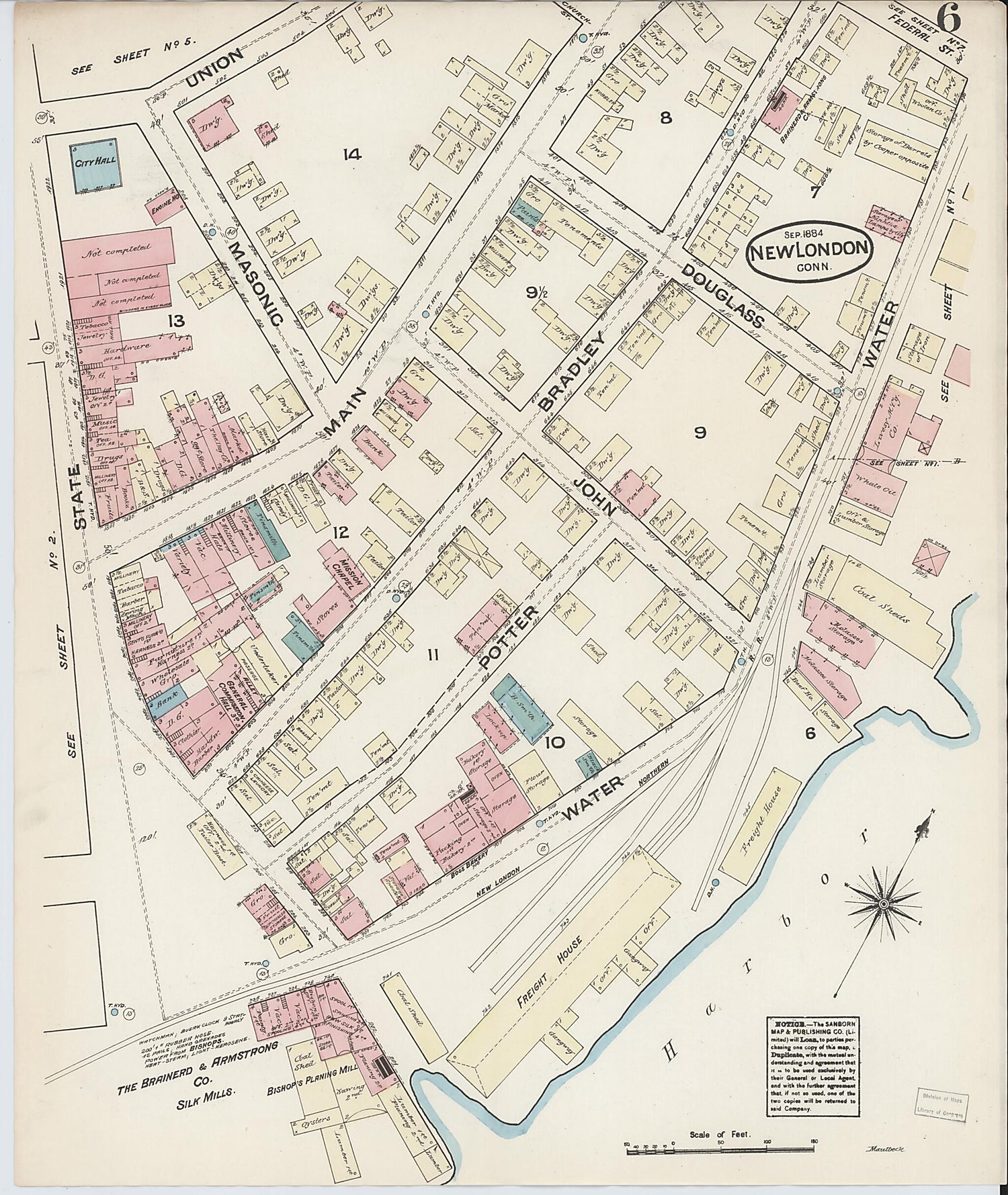 This old map of New London, New London County, Connecticut was created by Sanborn Map Company in 1884